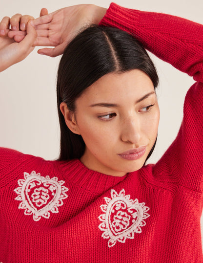 Chunky Embroidered Sweater-Strawberry Tart Red-4