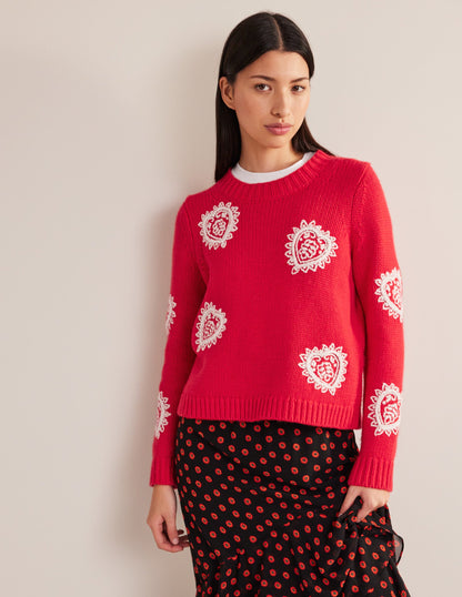 Chunky Embroidered Sweater-Strawberry Tart Red-5