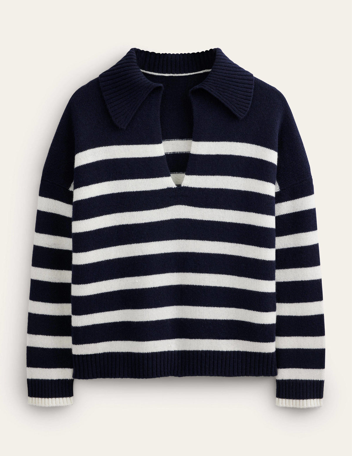 Collared Cashmere Sweater-Navy, Ivory Stripe-7