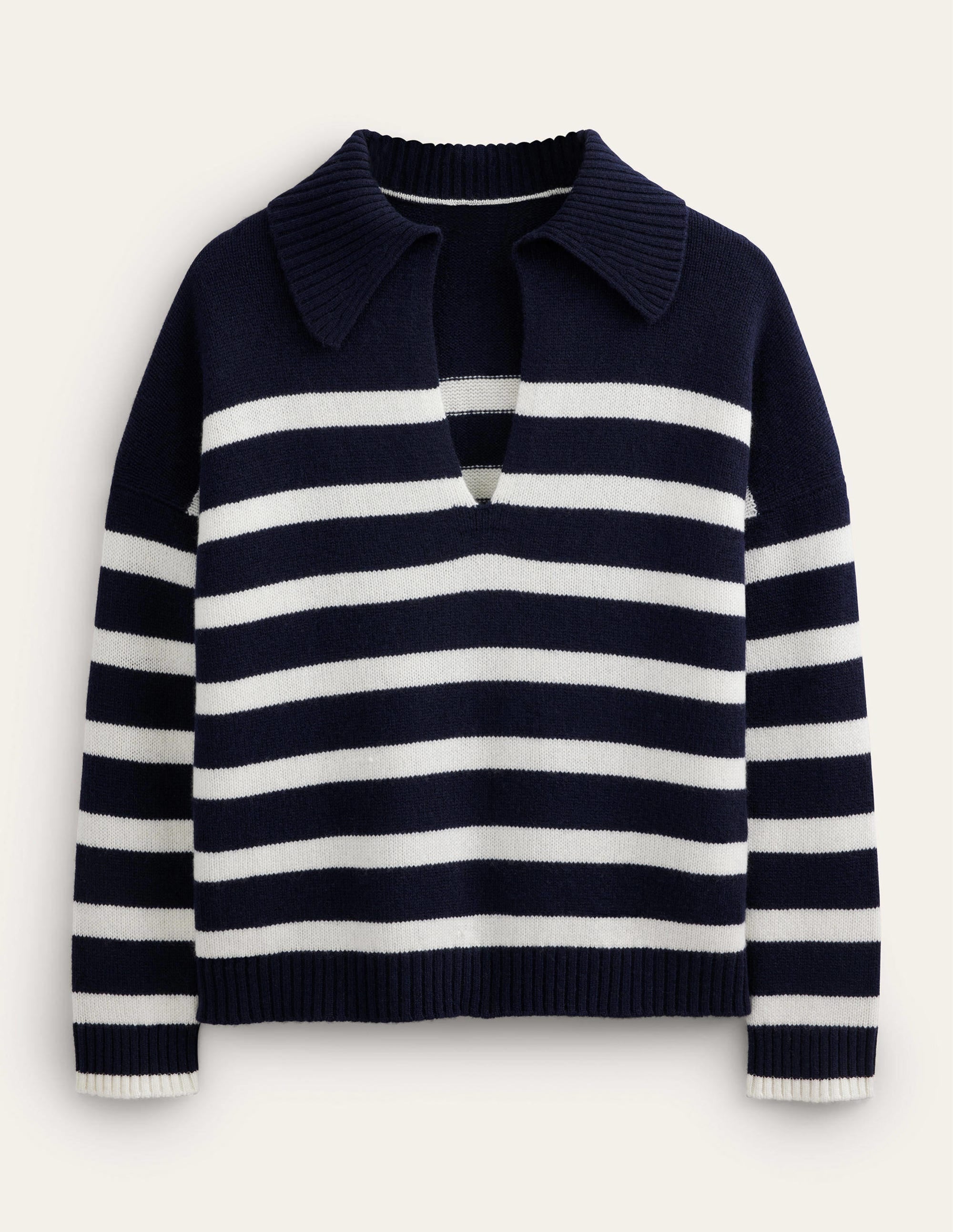 Collared Cashmere Sweater-Navy, Ivory Stripe - Image 7