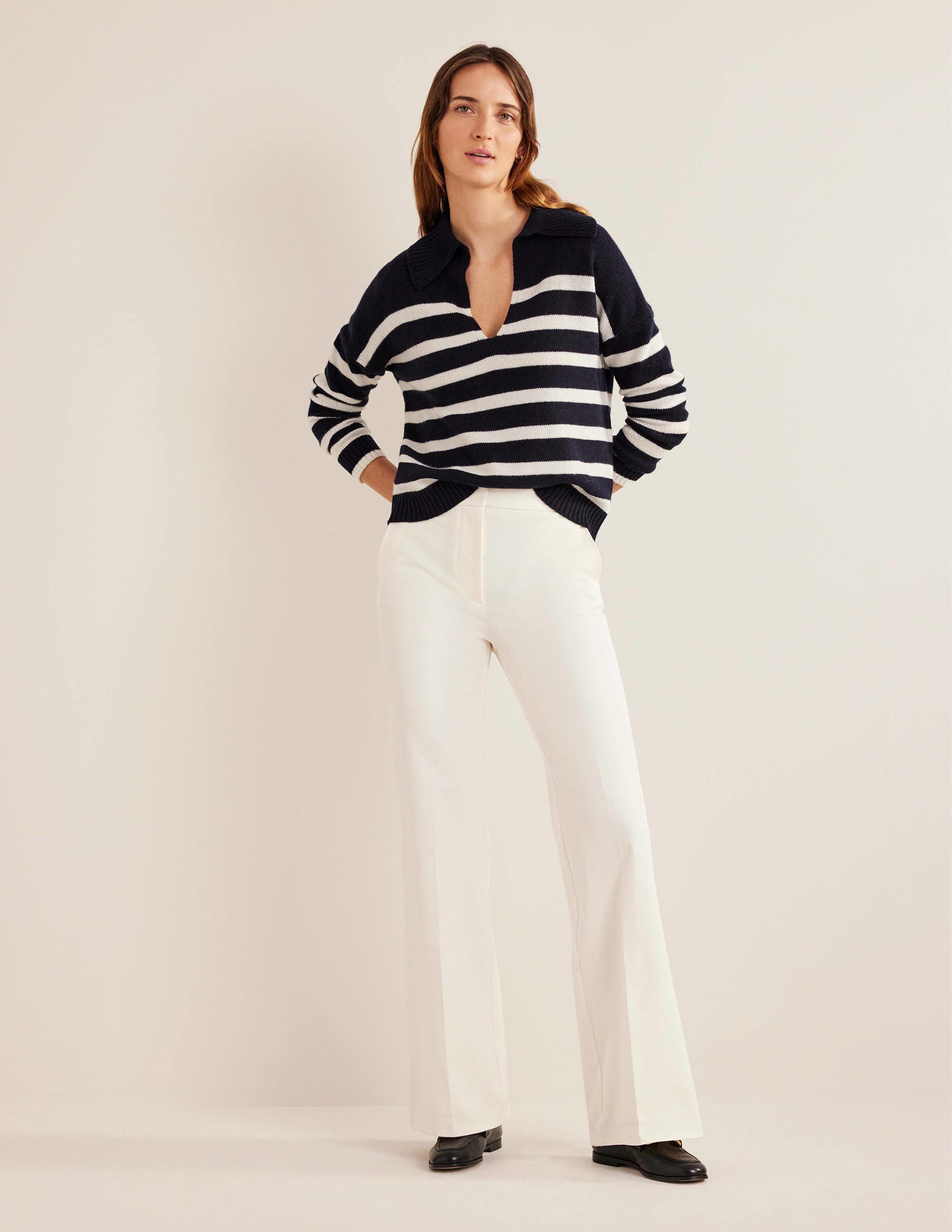 Collared Cashmere Sweater-Navy, Ivory Stripe - Image 5