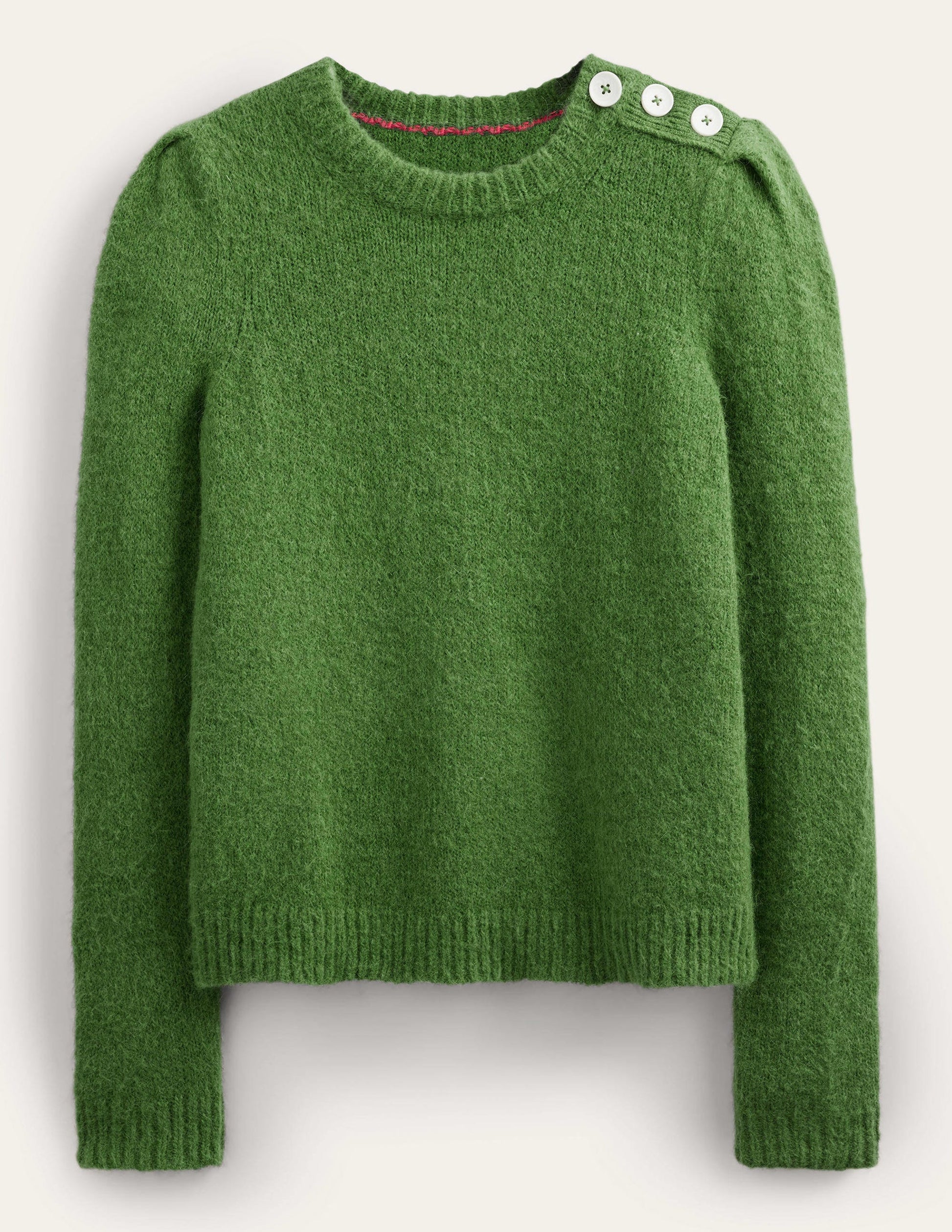 Fluffy Button Shoulder Sweater-Broad Bean-5