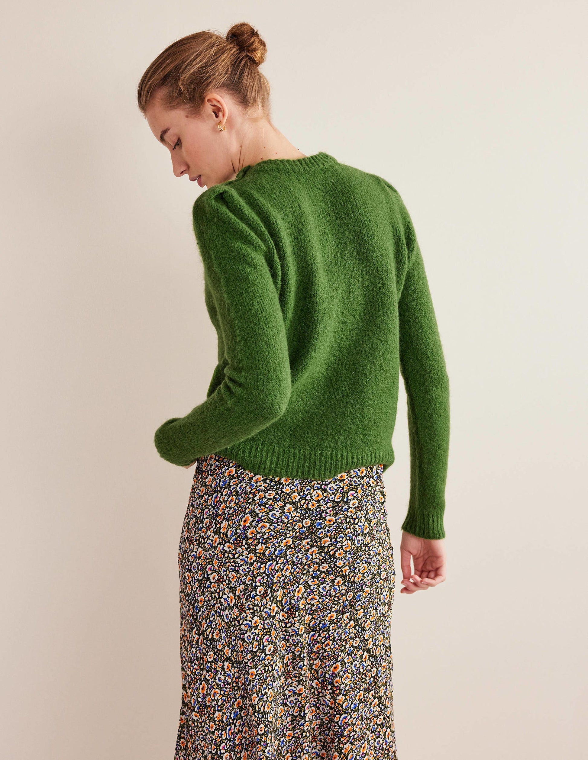 Fluffy Button Shoulder Sweater-Broad Bean-3