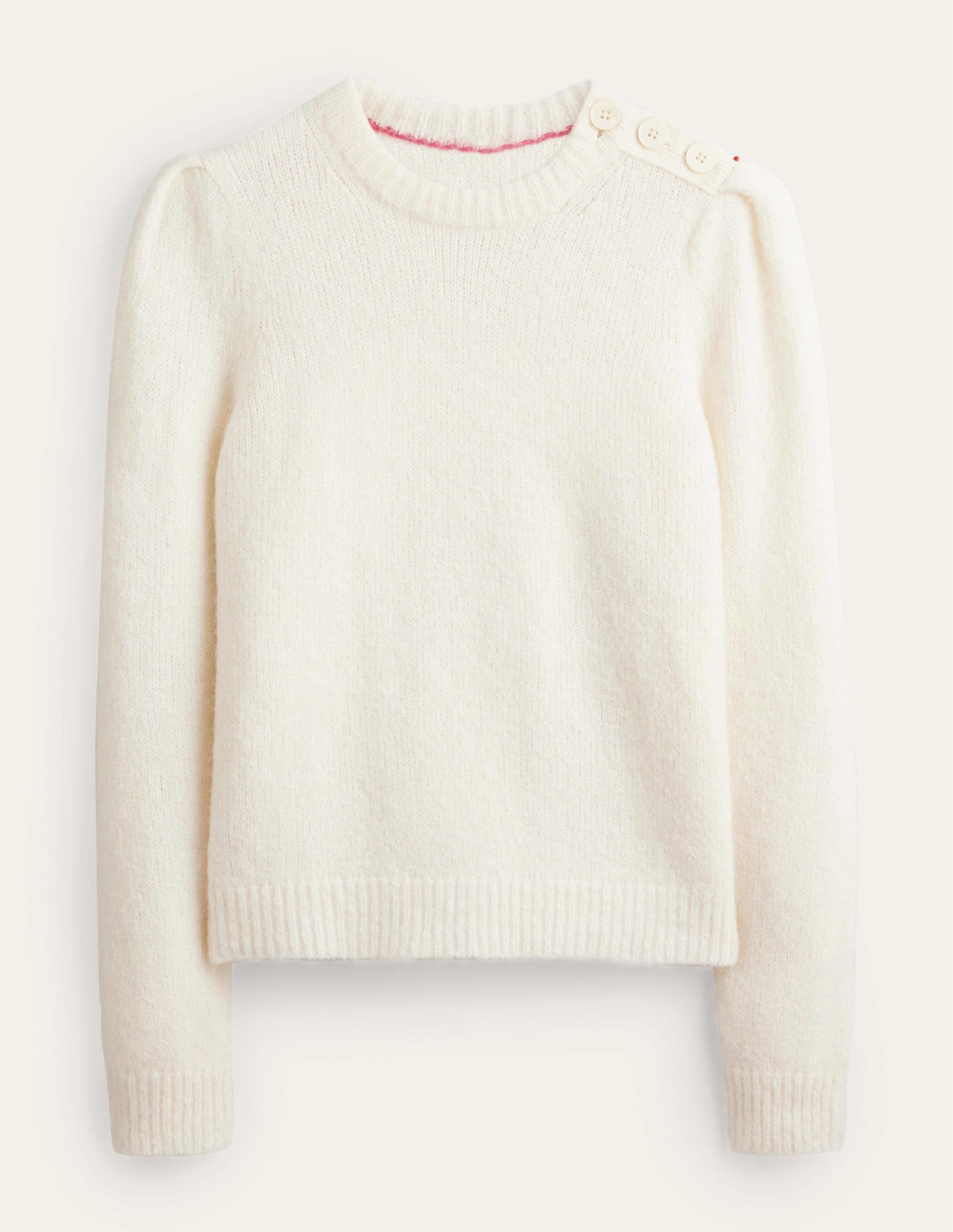 Fluffy Button Shoulder Sweater-Warm Ivory - Image 5