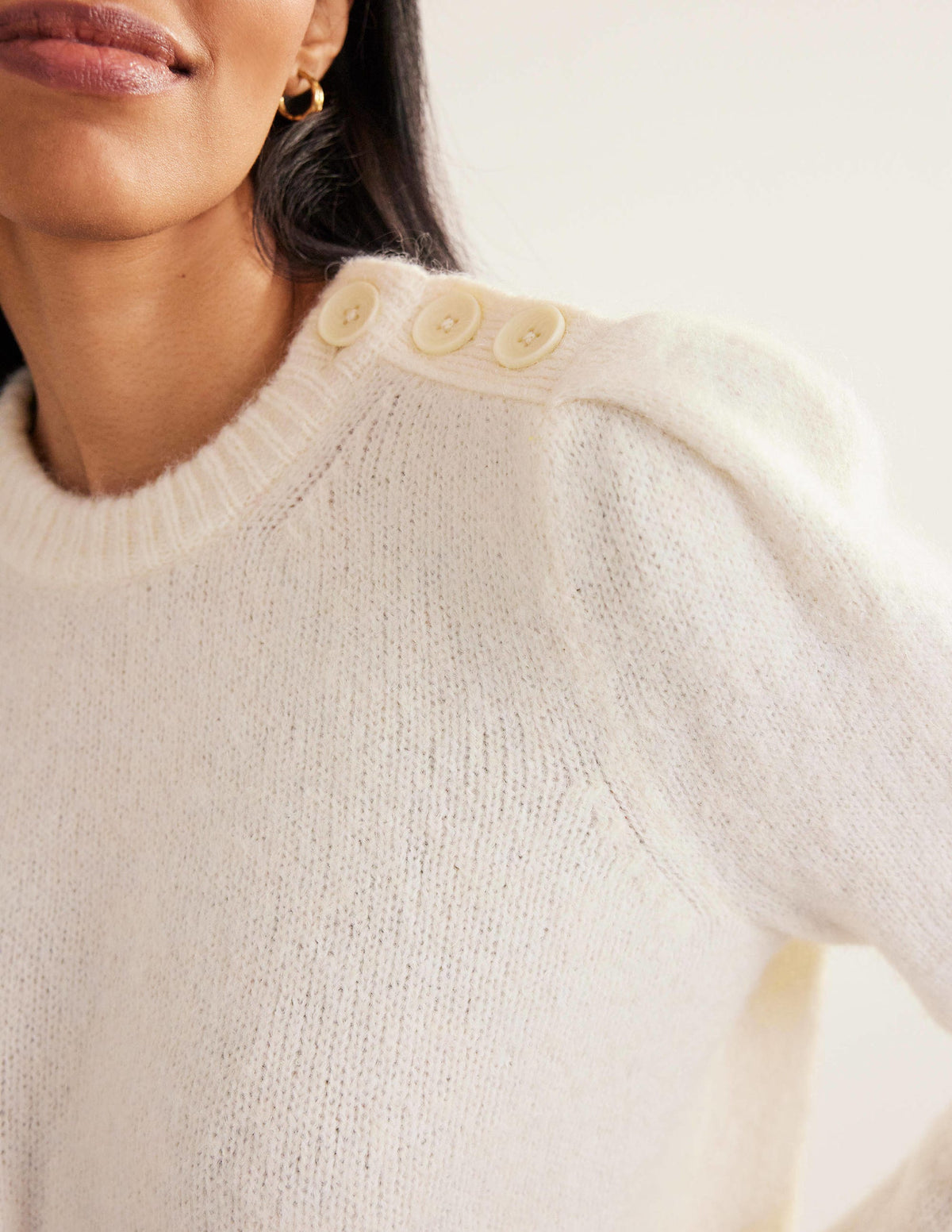Fluffy Button Shoulder Sweater-Warm Ivory - Image 2