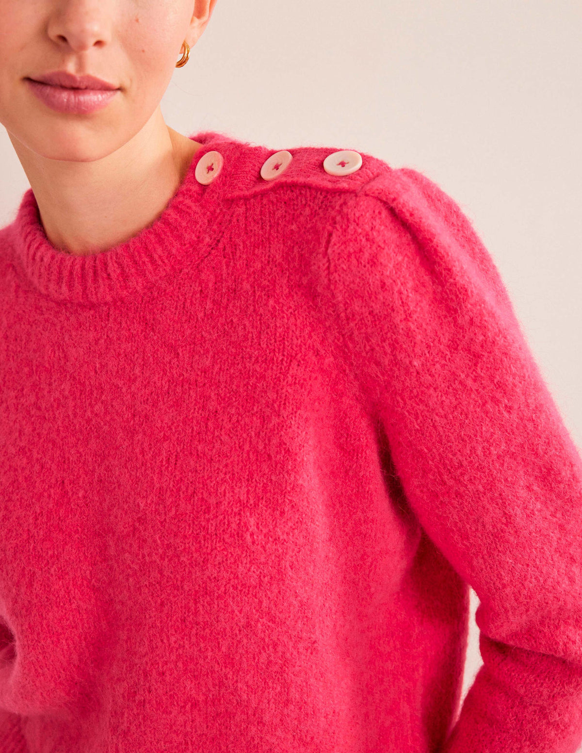 Fluffy Button Shoulder Sweater-Virtual Pink-2