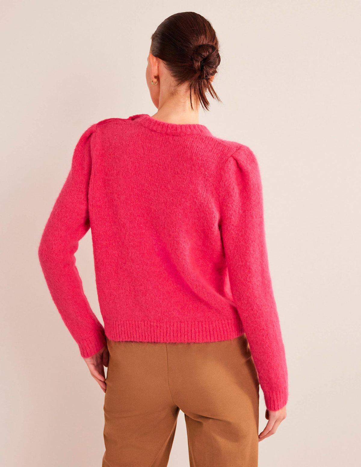 Fluffy Button Shoulder Sweater-Virtual Pink-3
