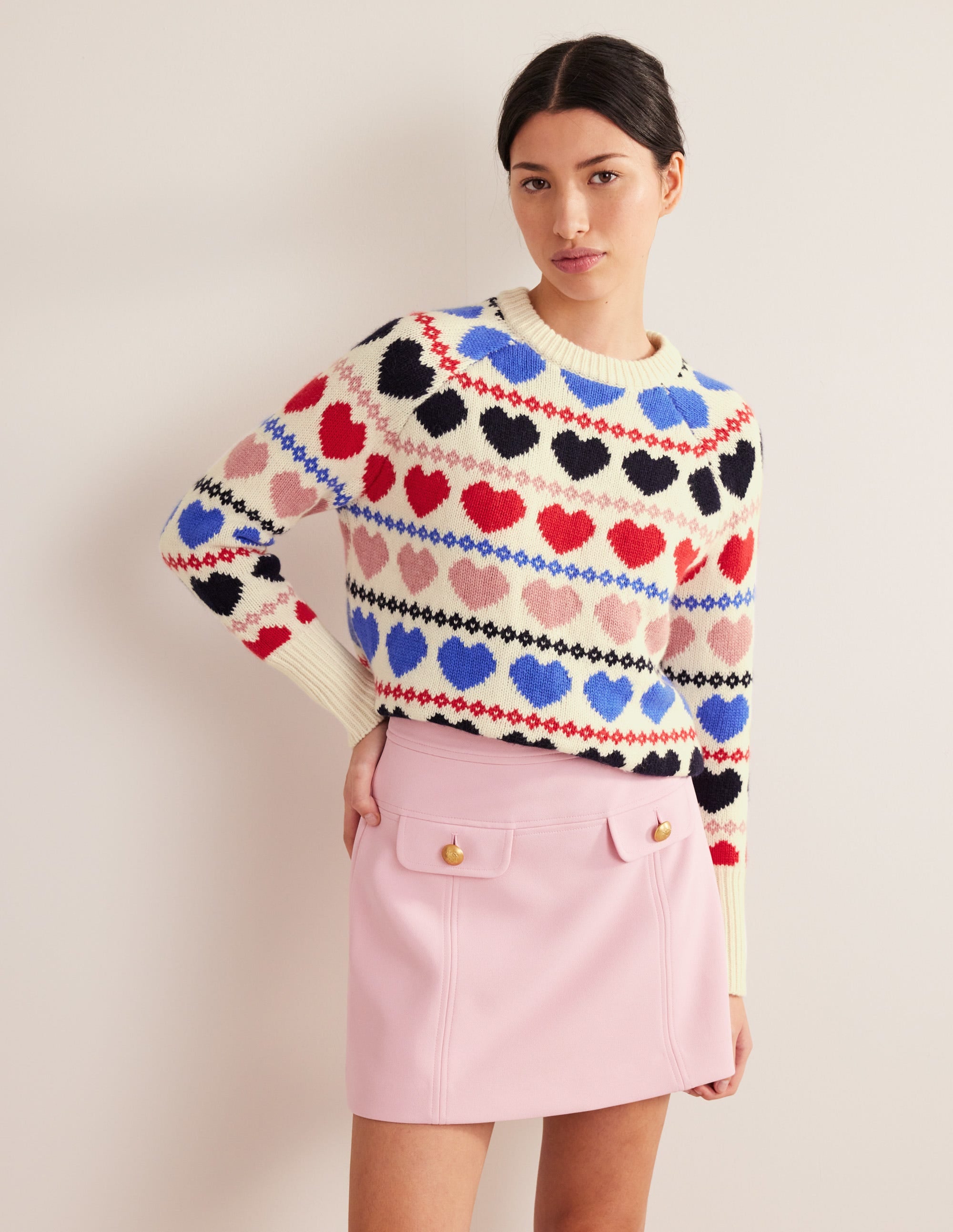 Chunky Fair Isle Sweater-Ivory Heart Fairisle - Image 1