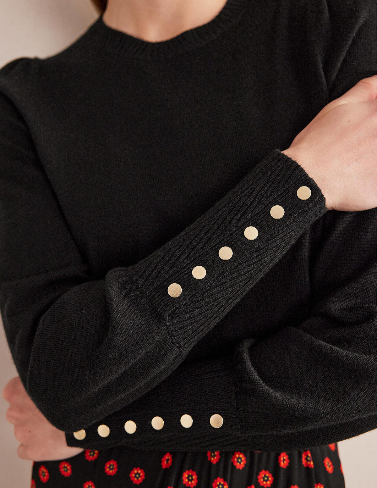 Button Cuff Merino Sweater-Black - Image 2