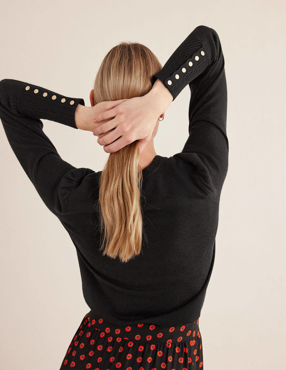 Button Cuff Merino Sweater-Black - Image 4