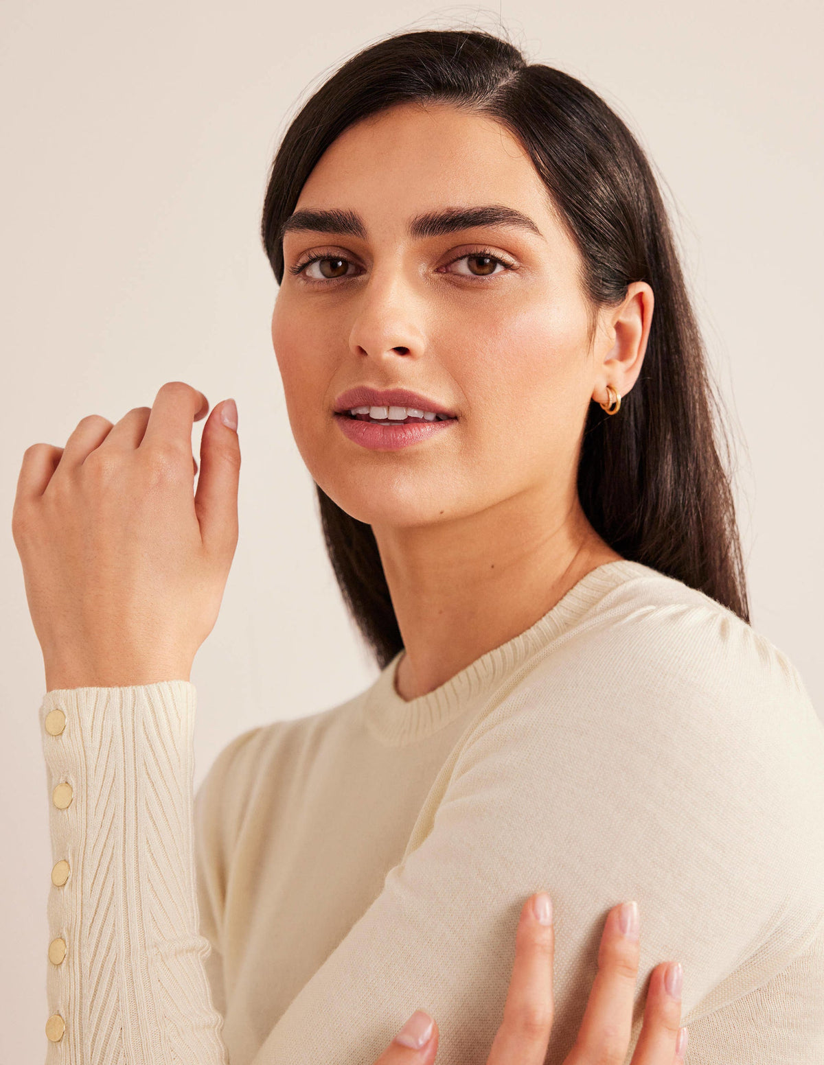 Button Cuff Merino Sweater-Warm Ivory - Image 4