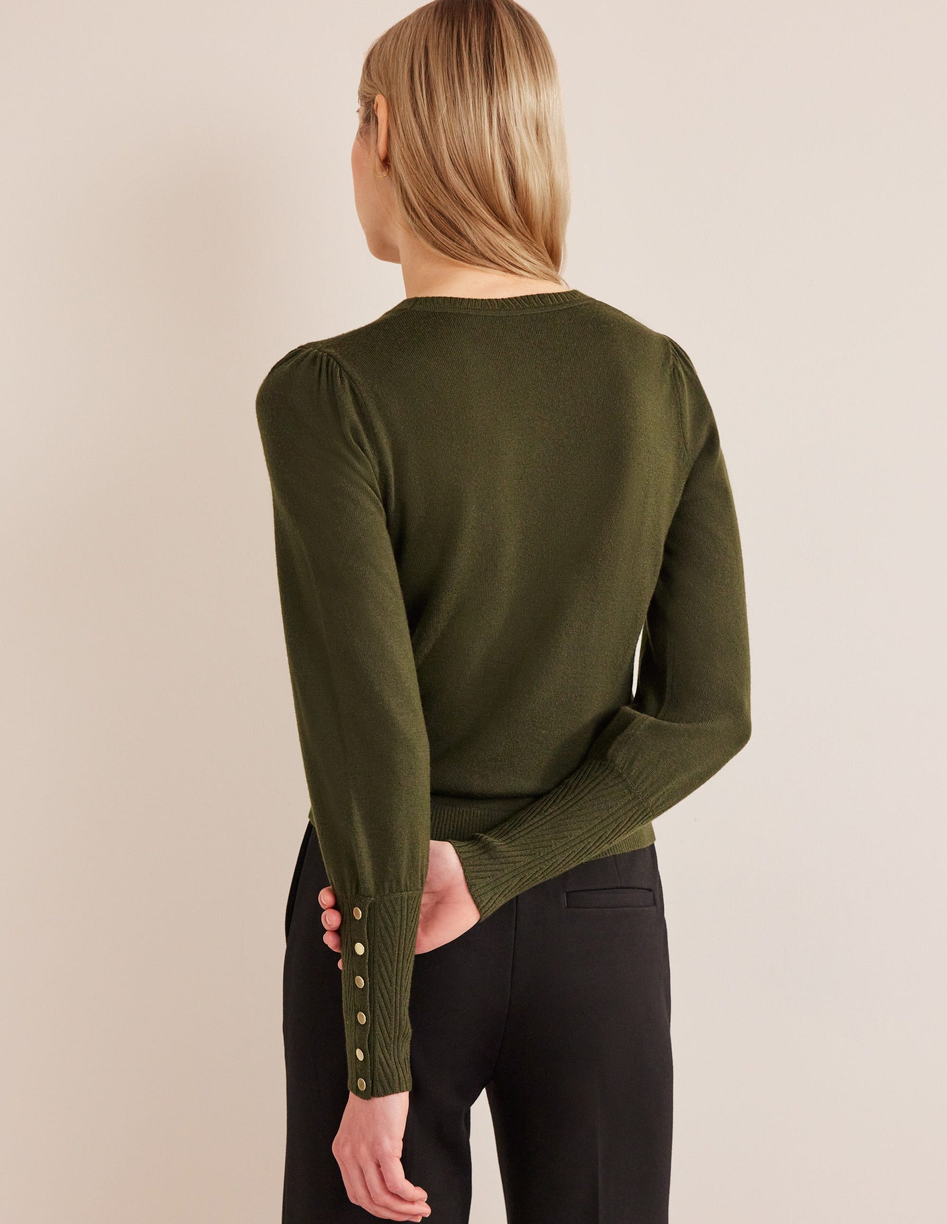Button Cuff Merino Sweater-Khaki-3