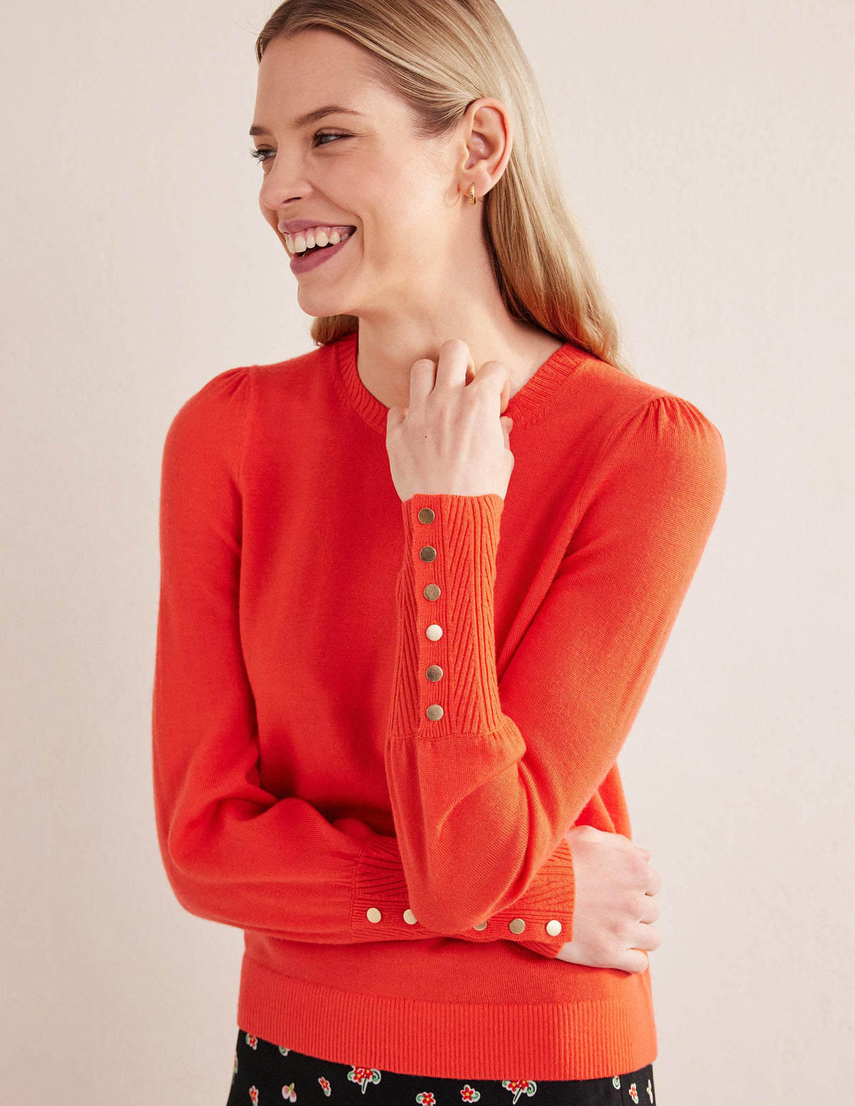 Button Cuff Merino Sweater-Melon Crush - Image 1