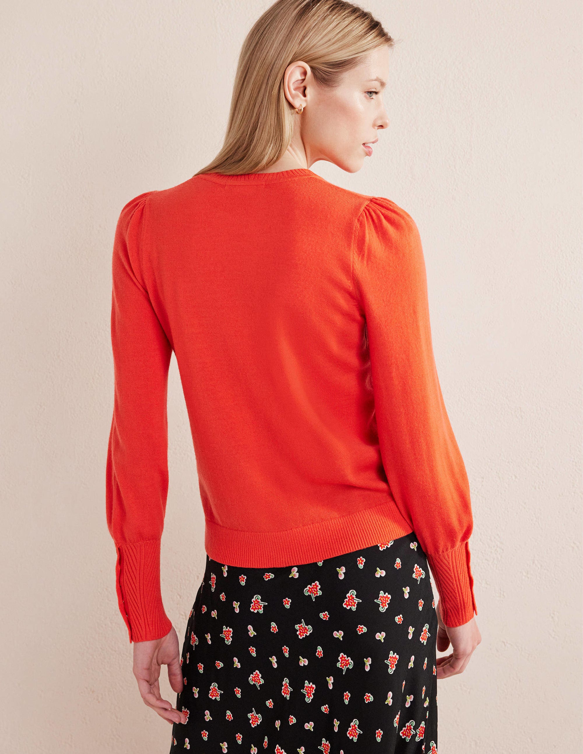 Button Cuff Merino Sweater-Melon Crush - Image 3