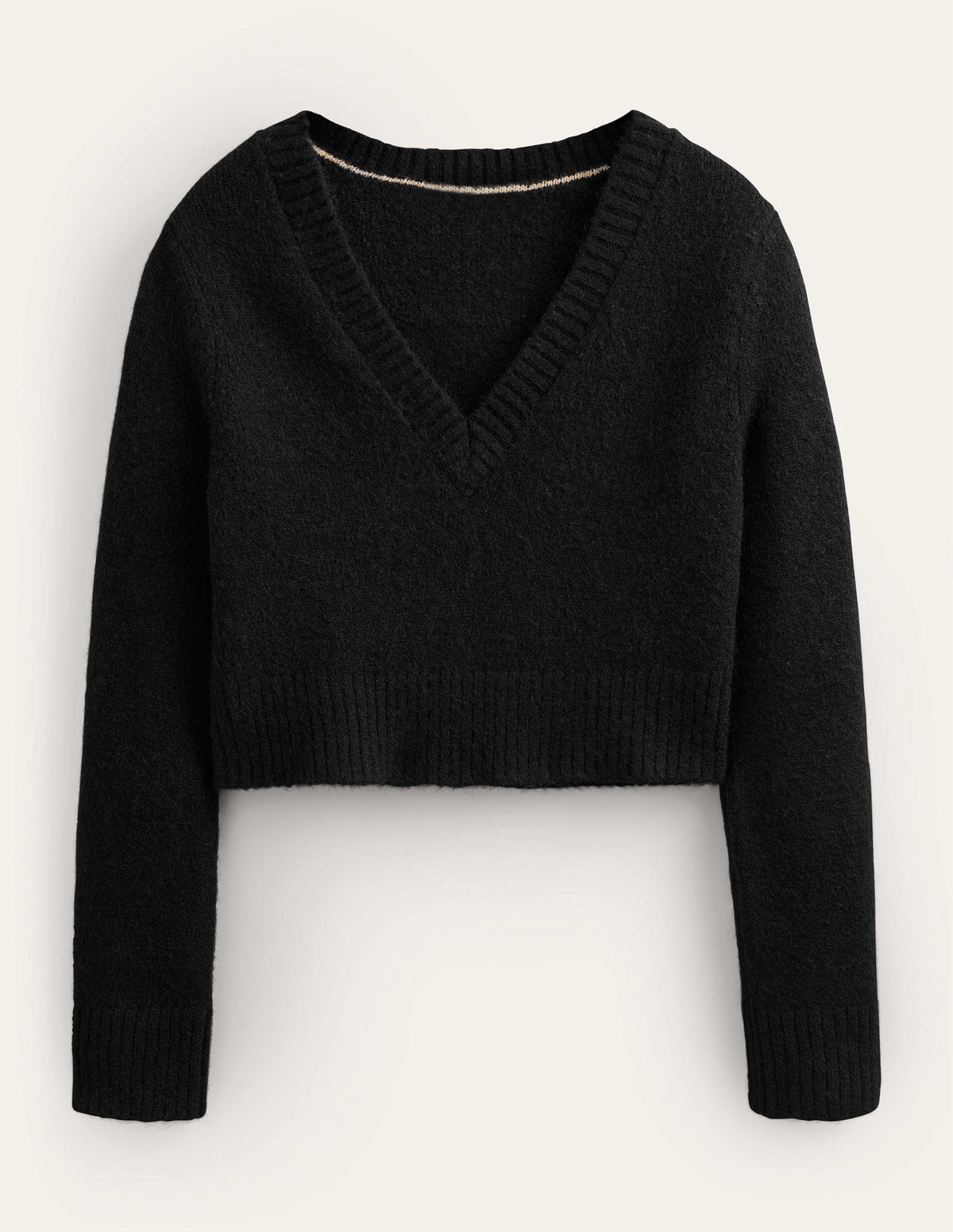Fluffy Cropped V-Neck Sweater-Black - Image 5