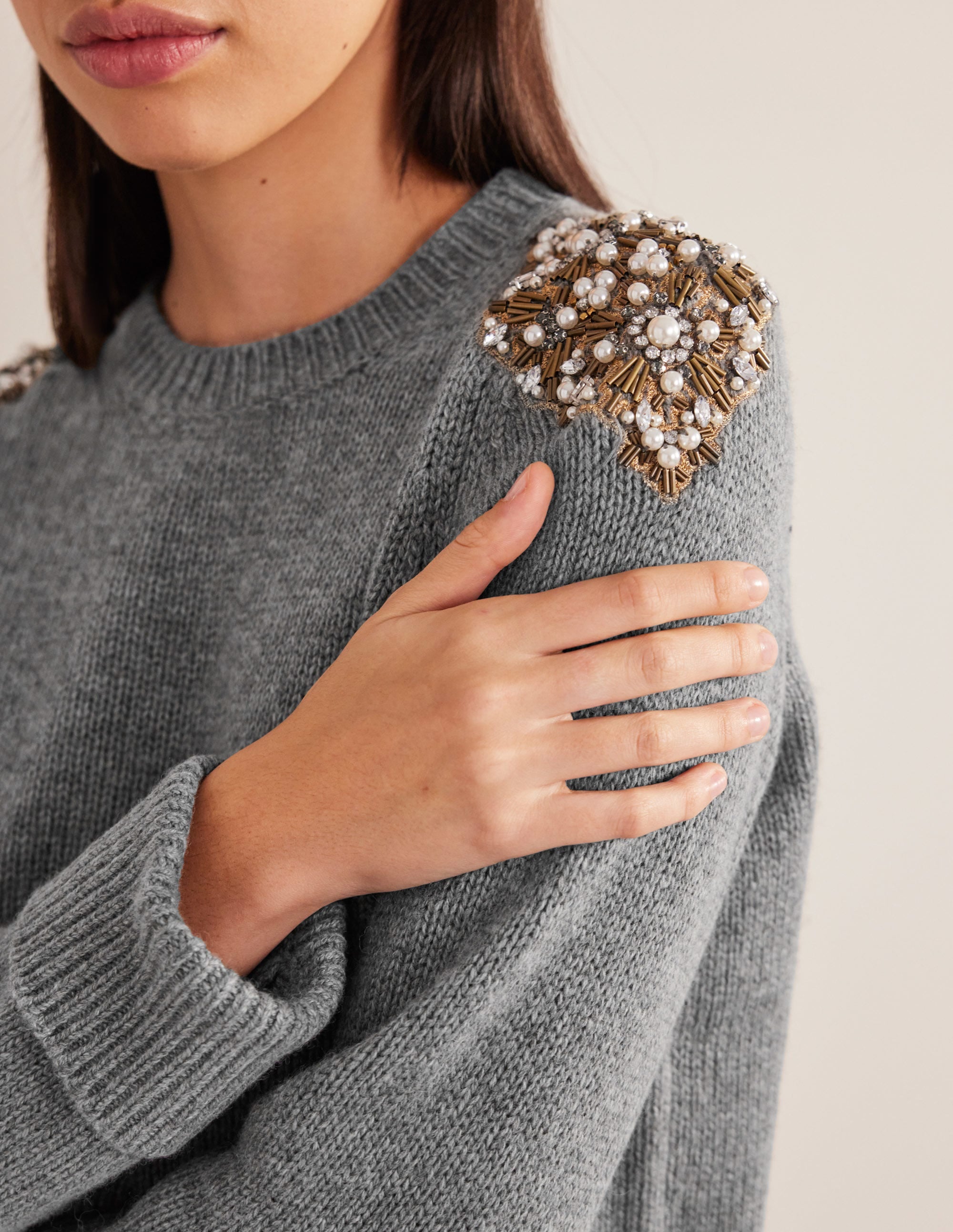 Embellished Sweater-Grey Melange Embellishment - Image 2