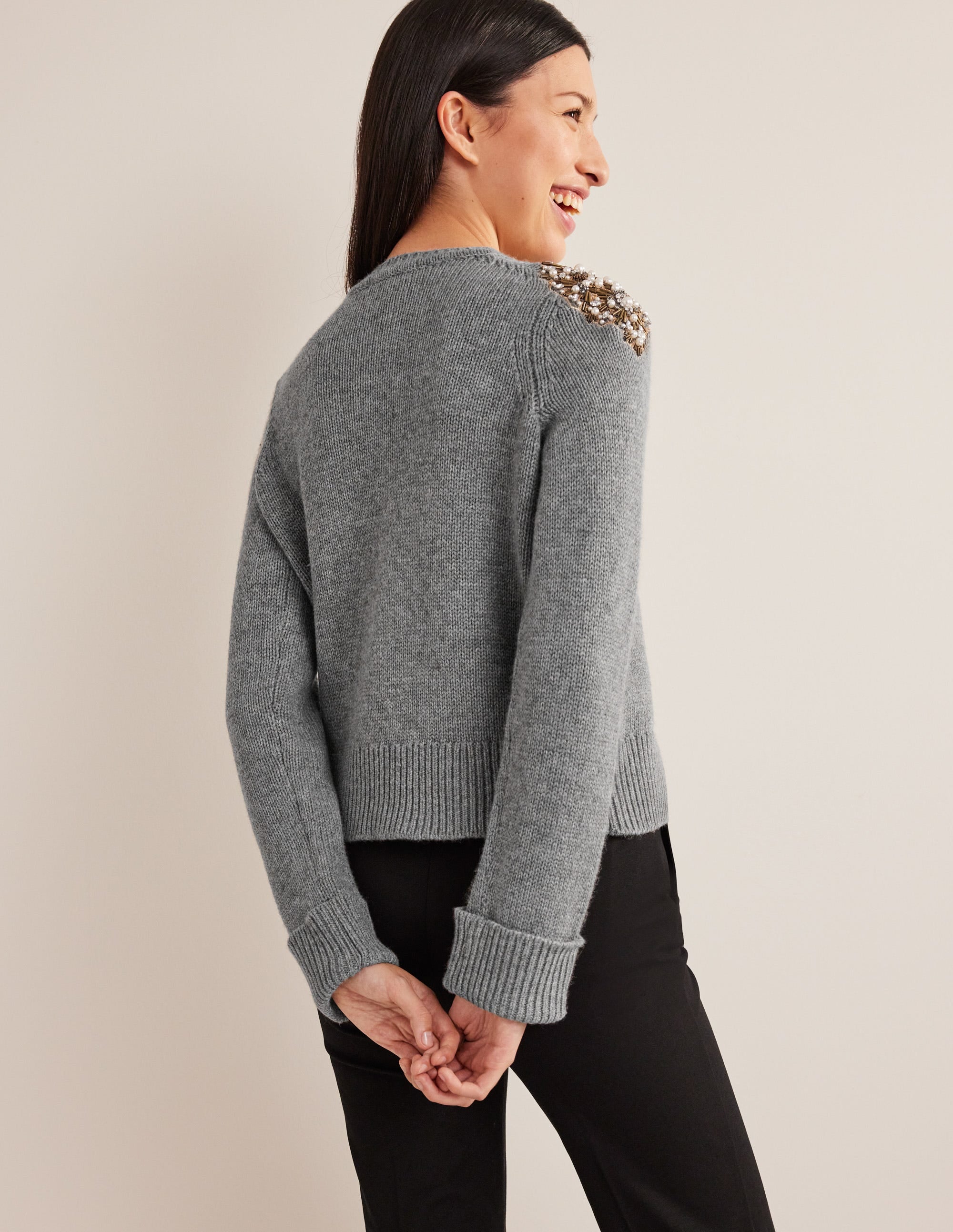 Embellished Sweater-Grey Melange Embellishment - Image 3
