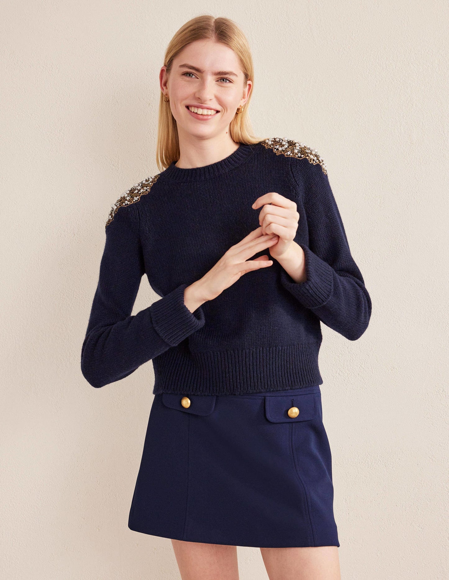 Embellished Sweater-Navy Embellishment