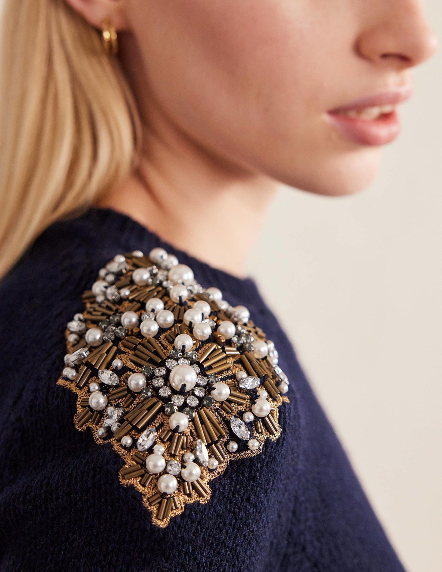 Embellished Sweater-Navy Embellishment