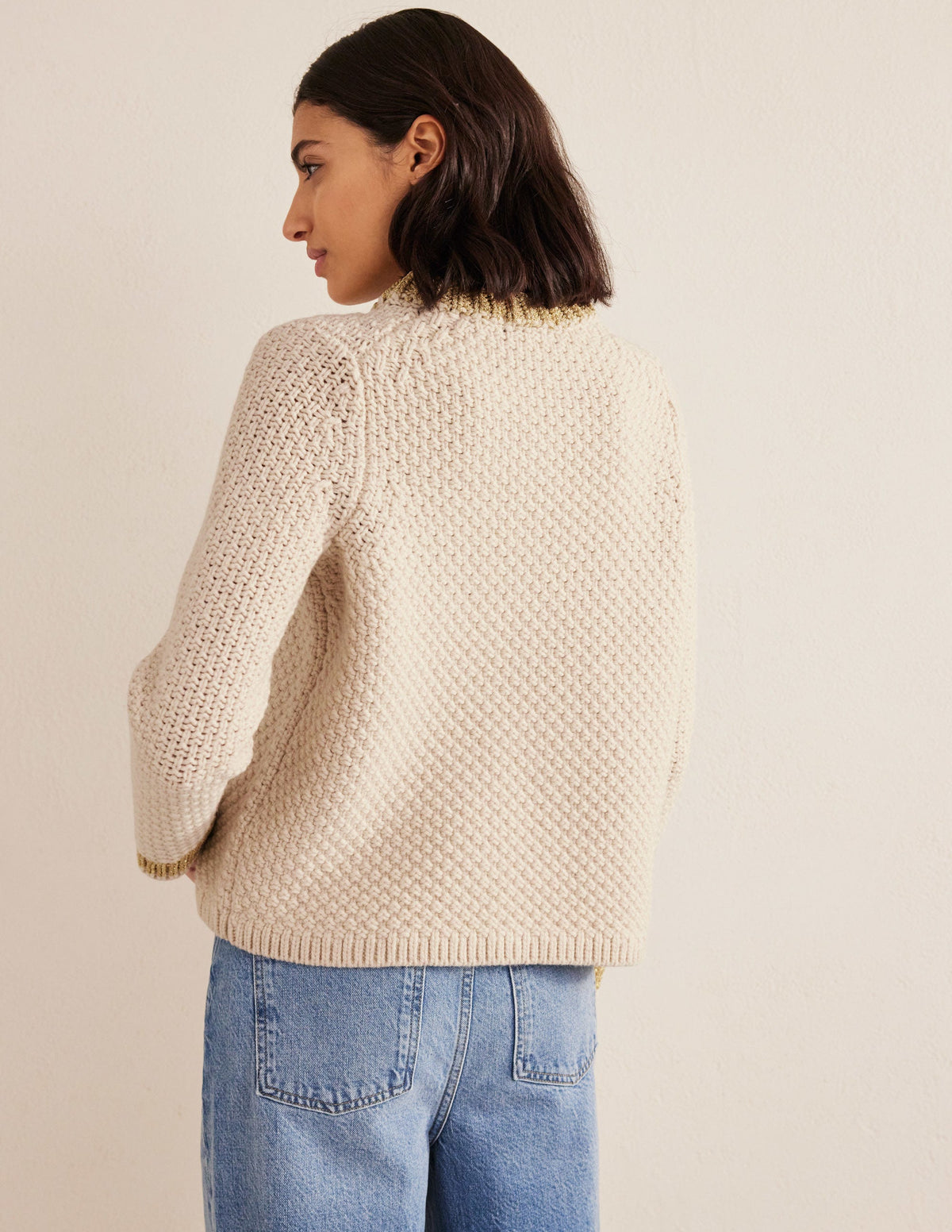 Textured Chunky Wool Sweater-Shearling, Gold - Image 3