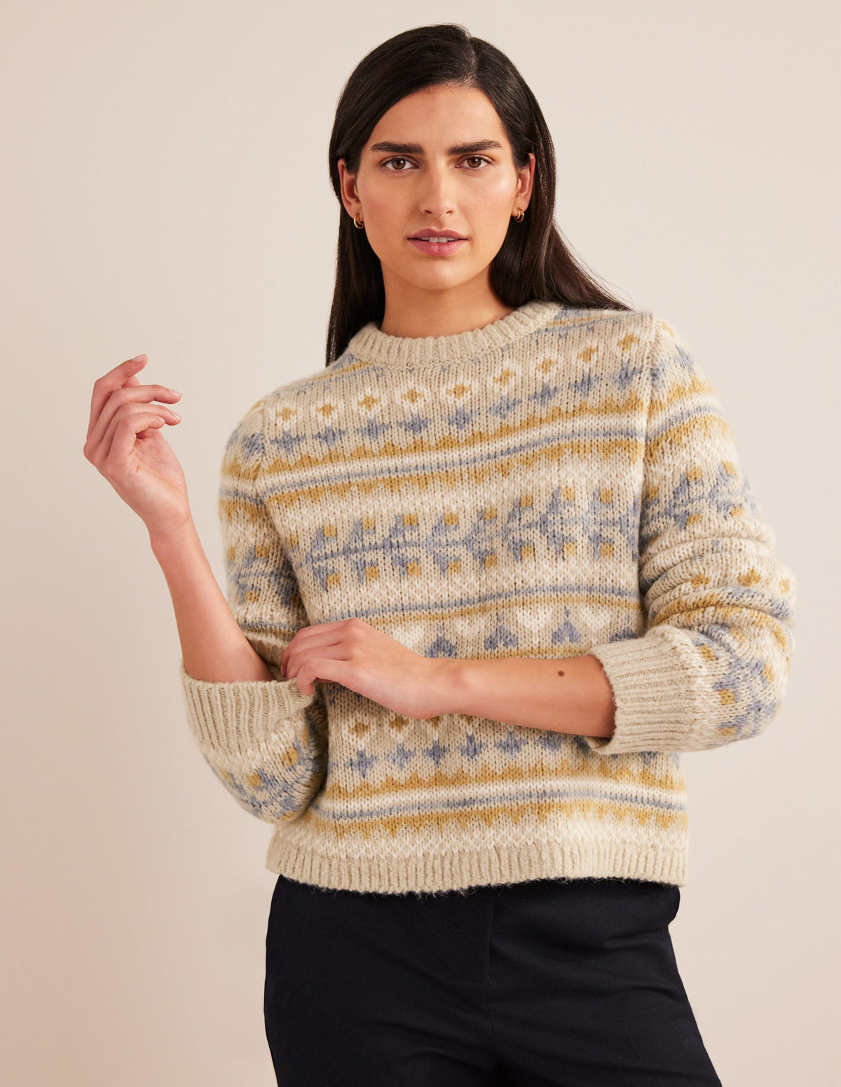 Fluffy Fair Isle Sweater-Oatmeal Melange Fairisle - Image 1