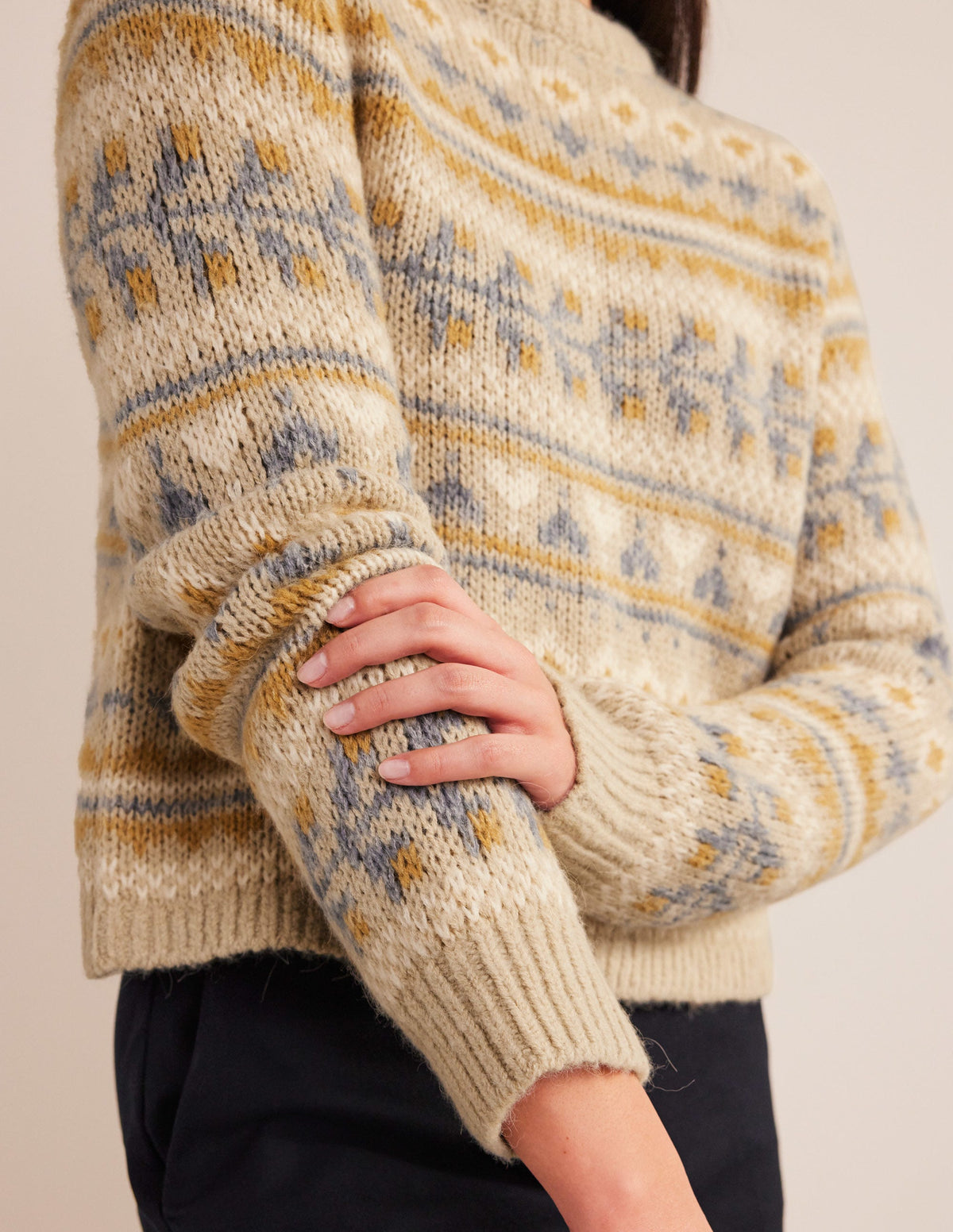 Fluffy Fair Isle Sweater-Oatmeal Melange Fairisle - Image 2
