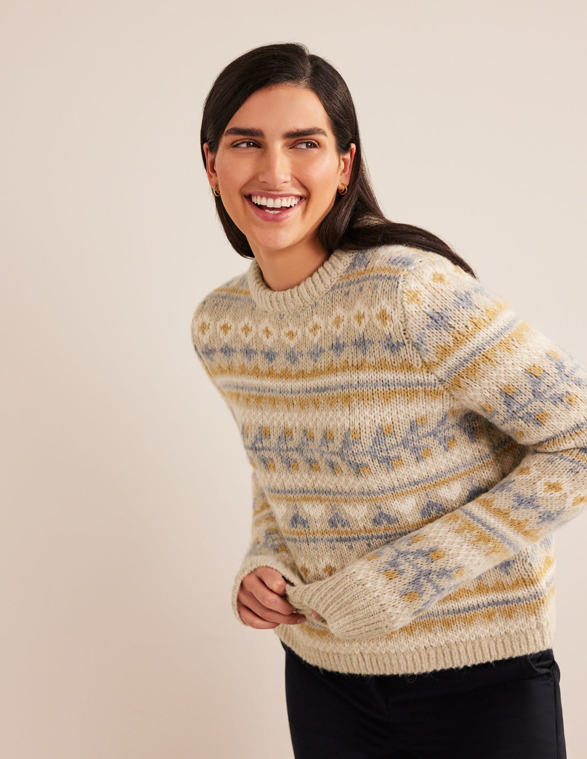 Fluffy Fair Isle Sweater-Oatmeal Melange Fairisle - Image 4