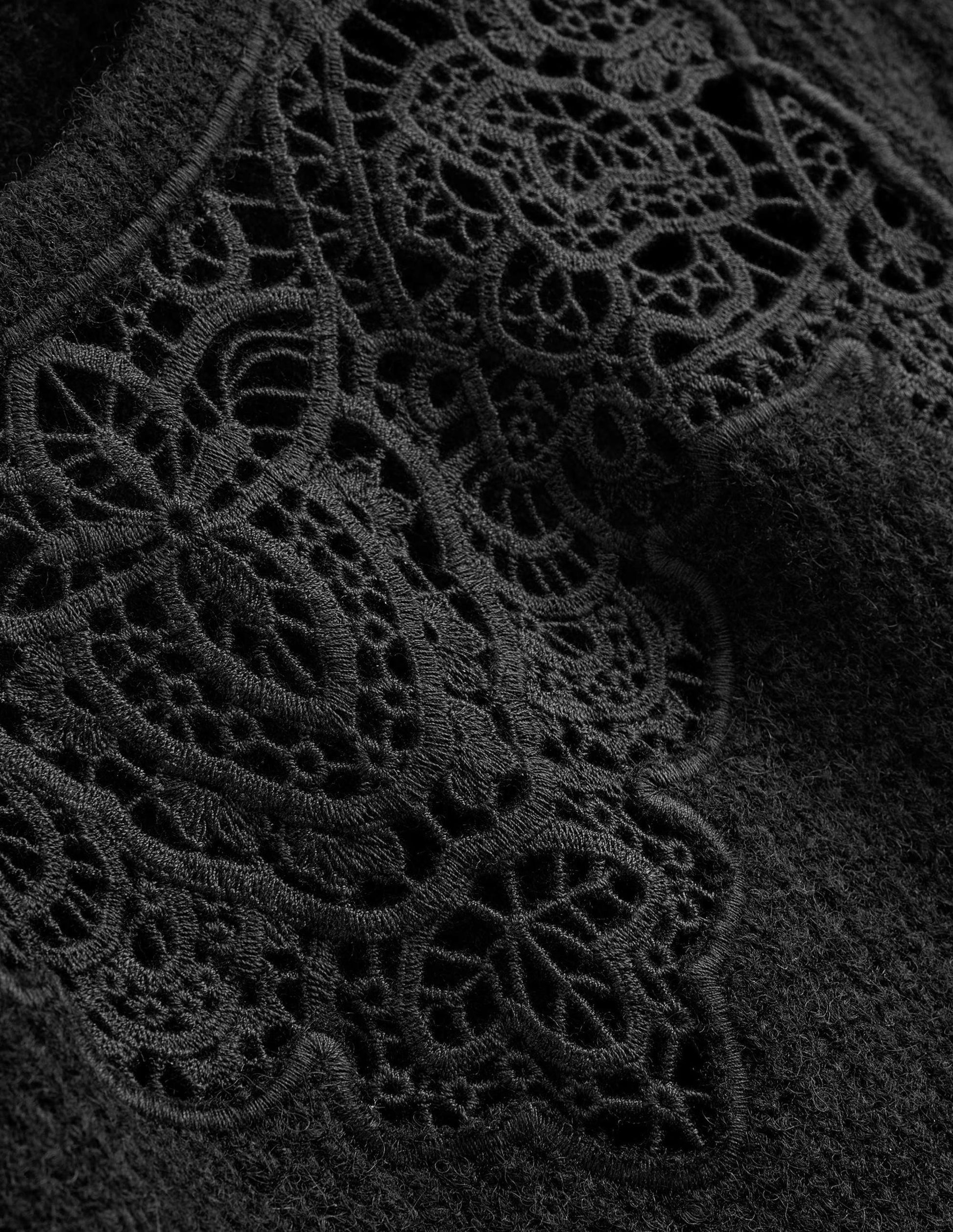 Lace Panel Fluffy Sweater-Black-6