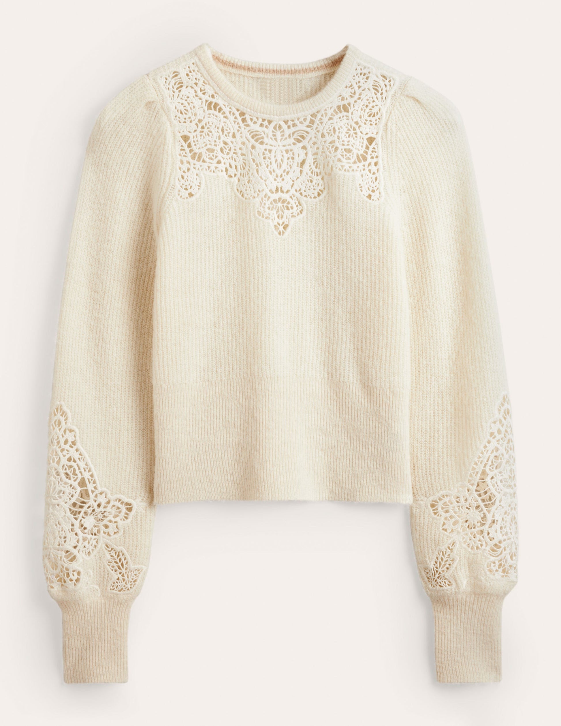 Lace Panel Fluffy Sweater-Ivory-5
