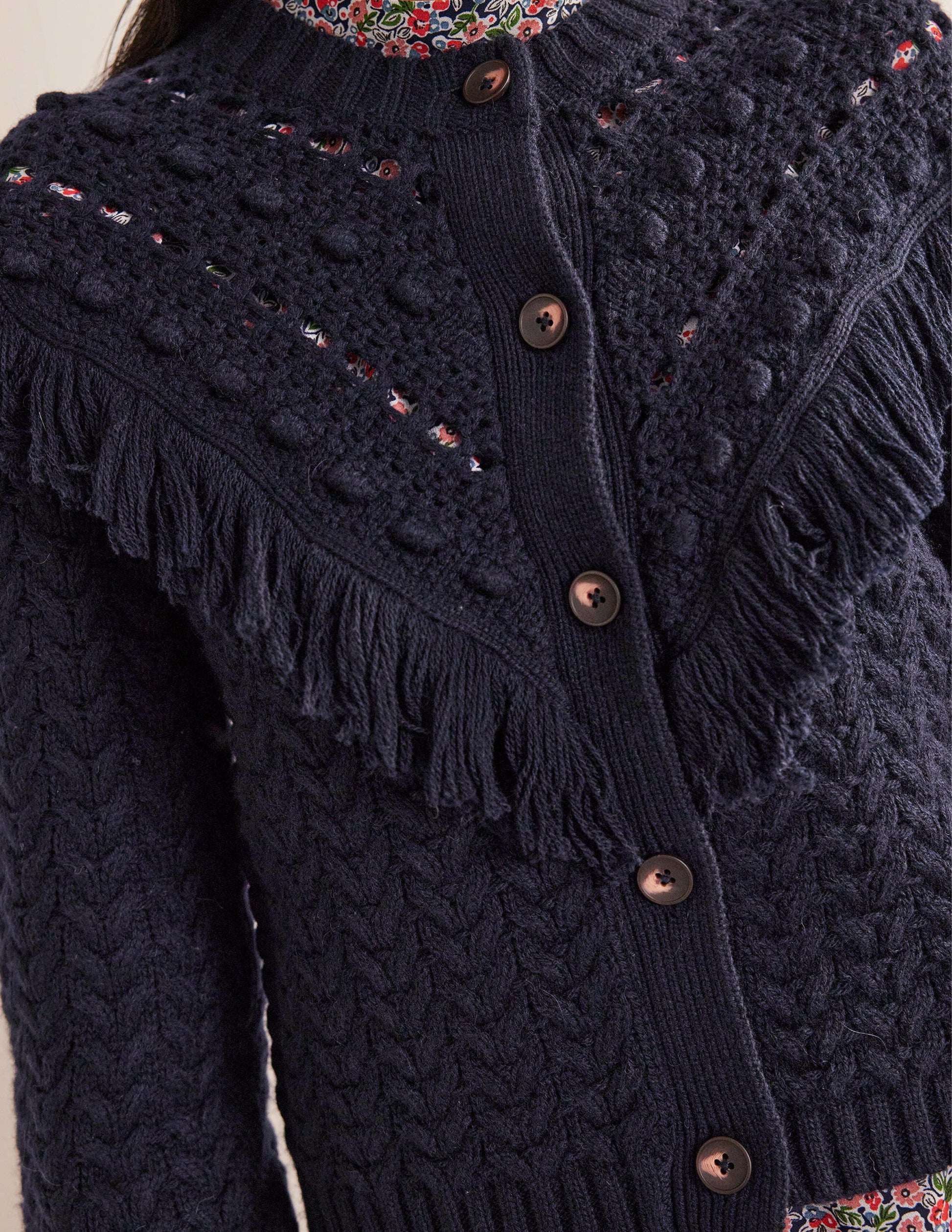 Fringe Detail Cardigan-Navy-2