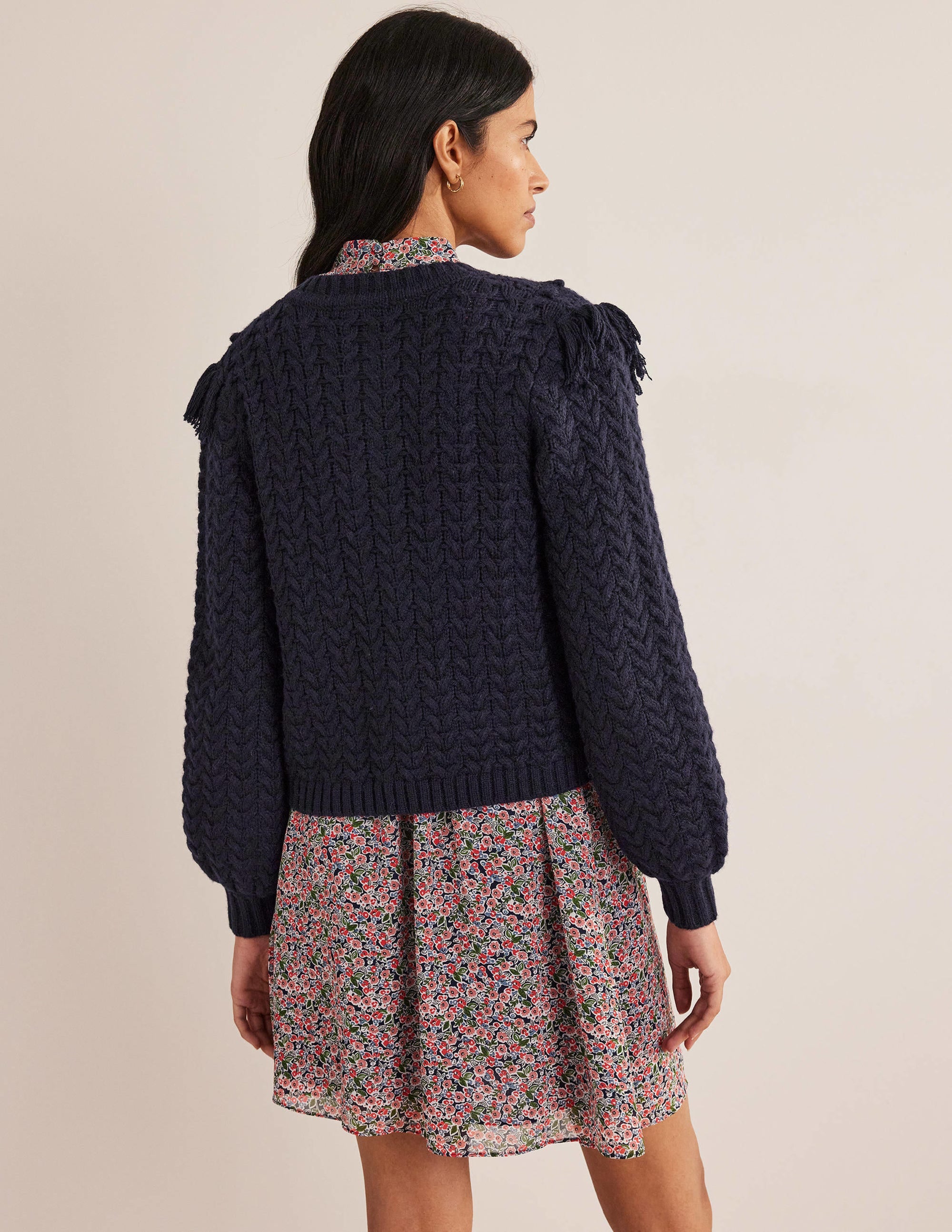Fringe Detail Cardigan-Navy - Image 3