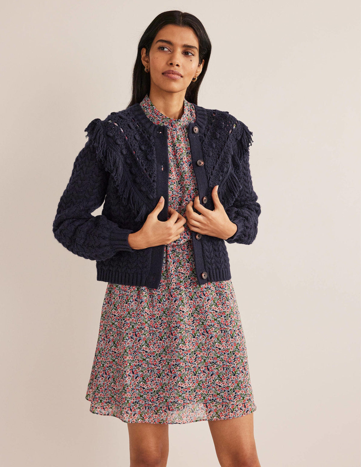 Fringe Detail Cardigan-Navy - Image 4