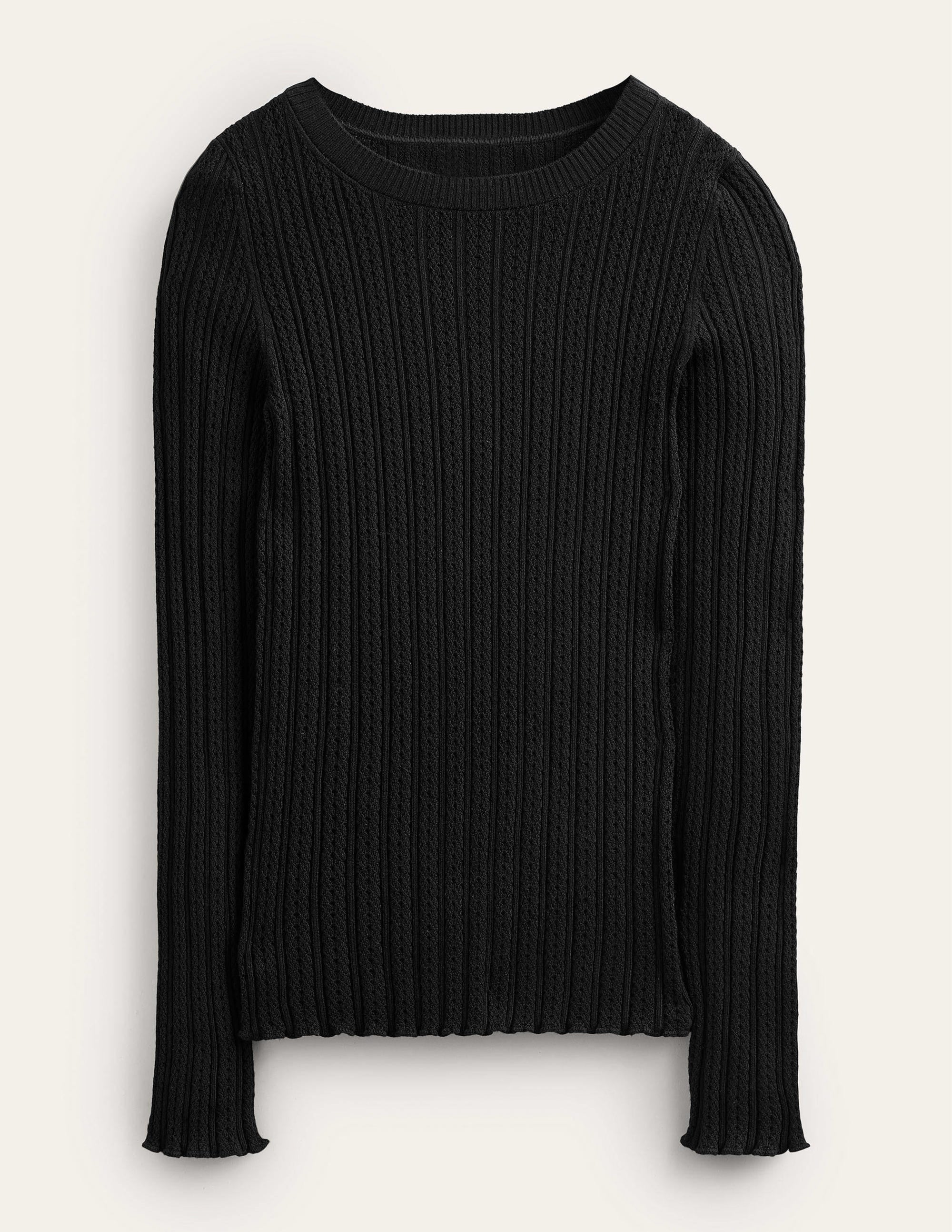 Ribbed Pointelle Top-Black - Image 6