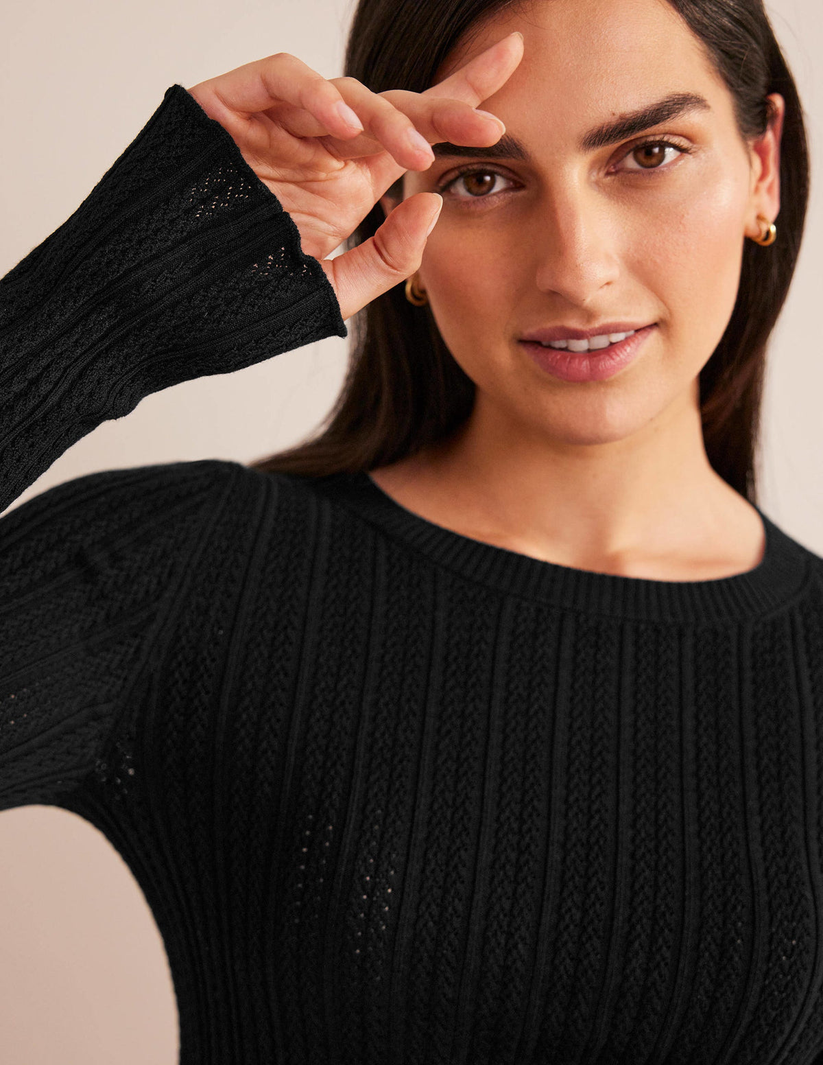Ribbed Pointelle Top-Black - Image 2