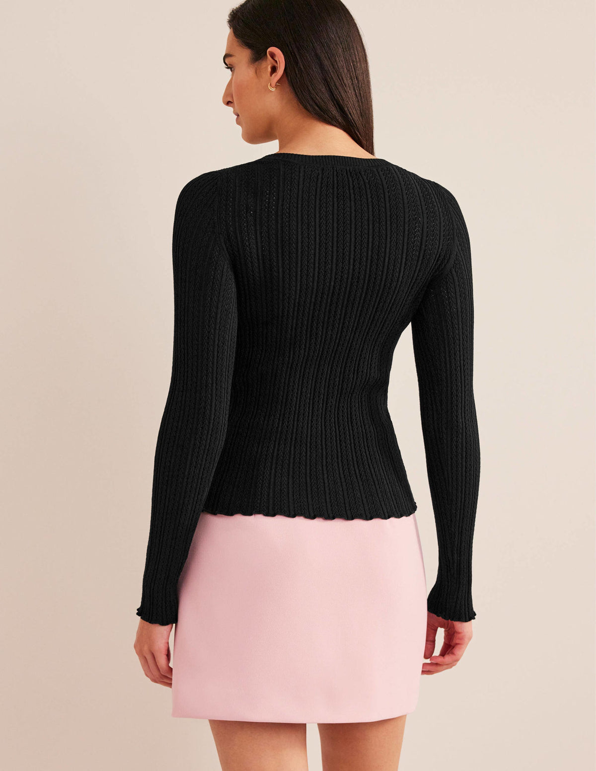 Ribbed Pointelle Top-Black-3