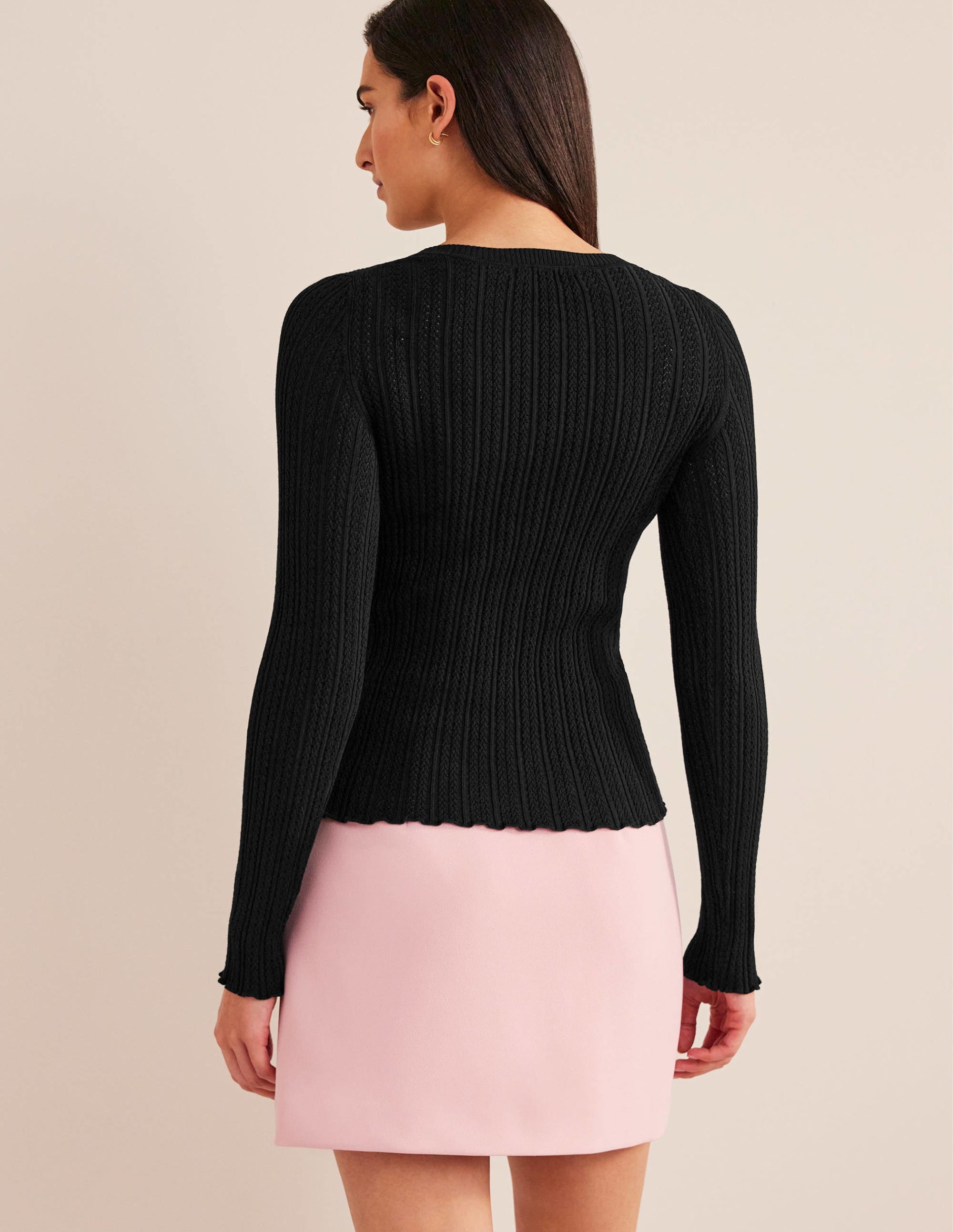 Ribbed Pointelle Top-Black - Image 3