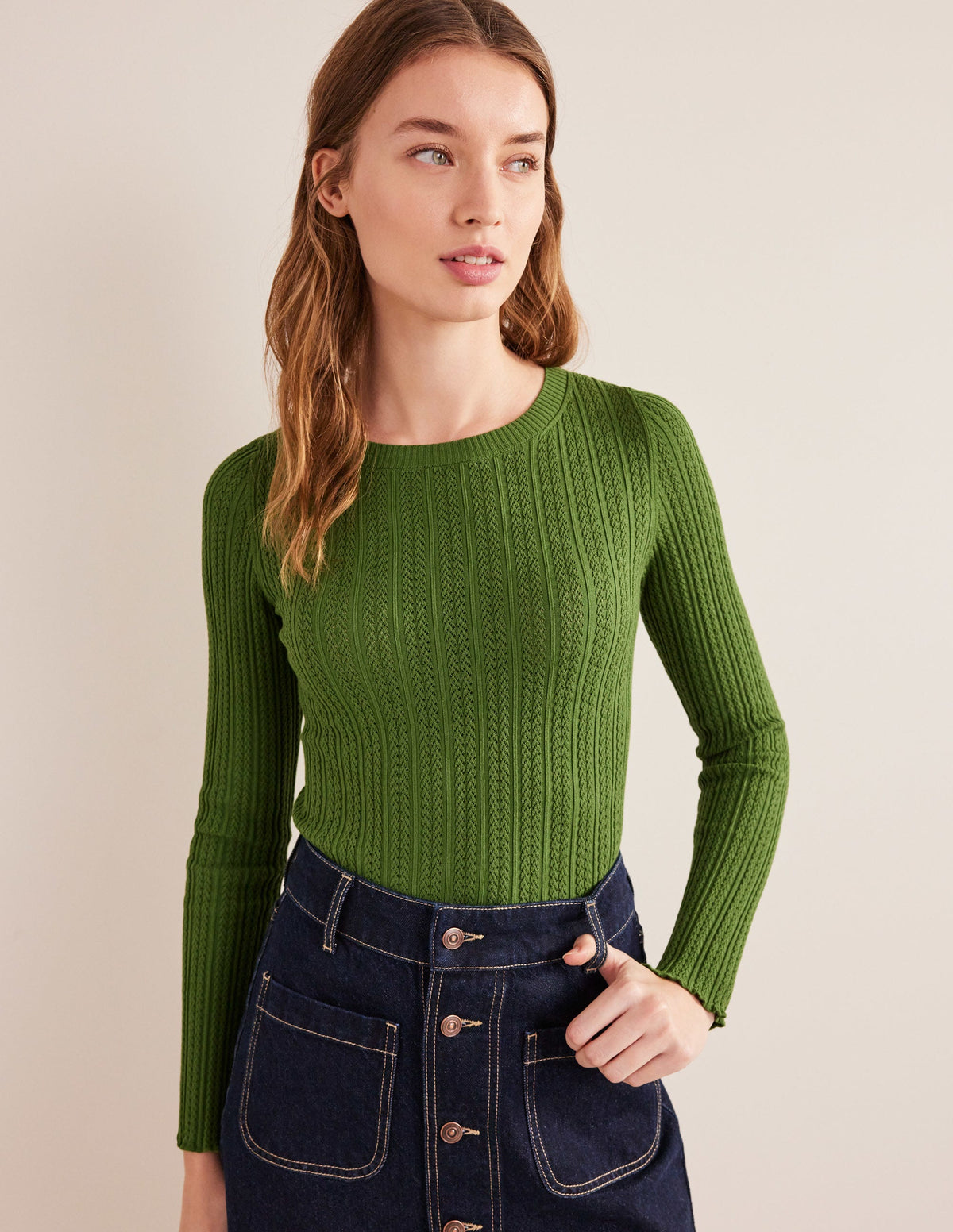 Ribbed Pointelle Top-Park Ranger - Image 1