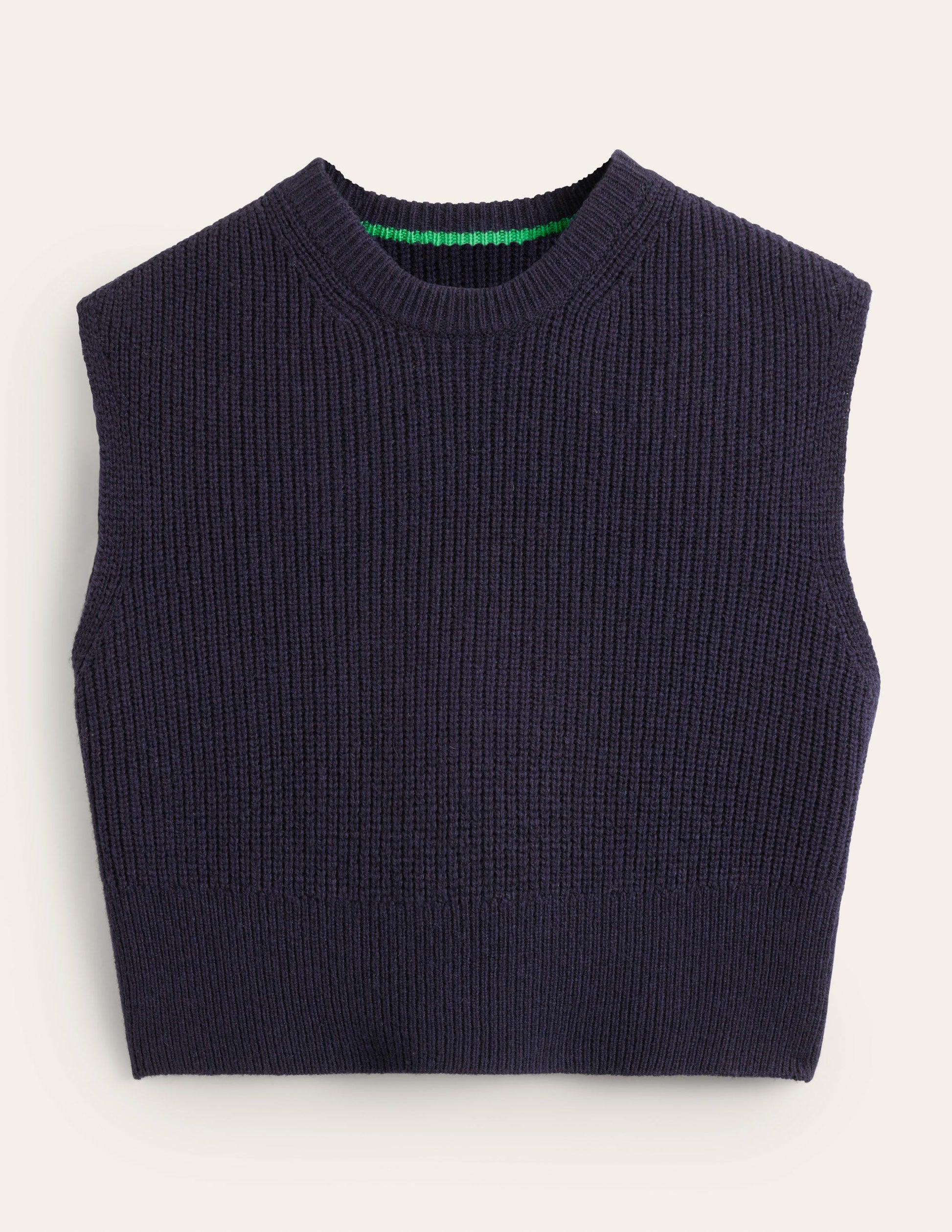 Cropped Ribbed Sweater Vest-Navy-6