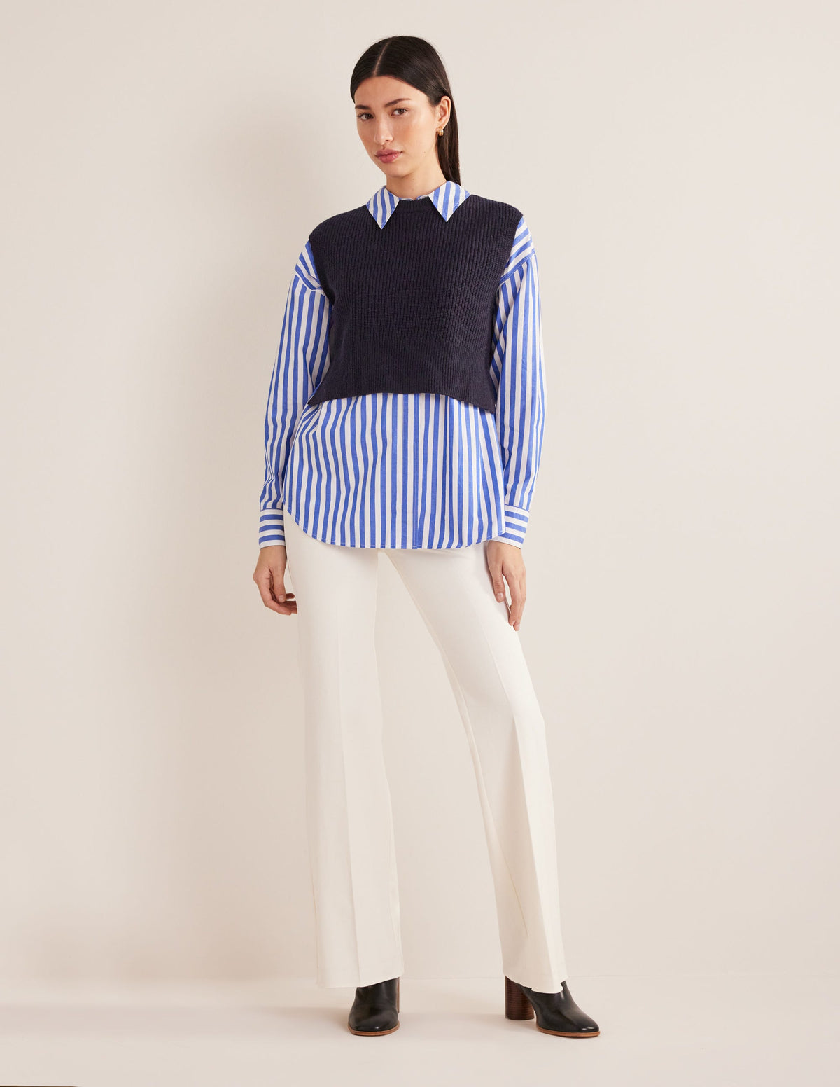 Cropped Ribbed Sweater Vest-Navy-5