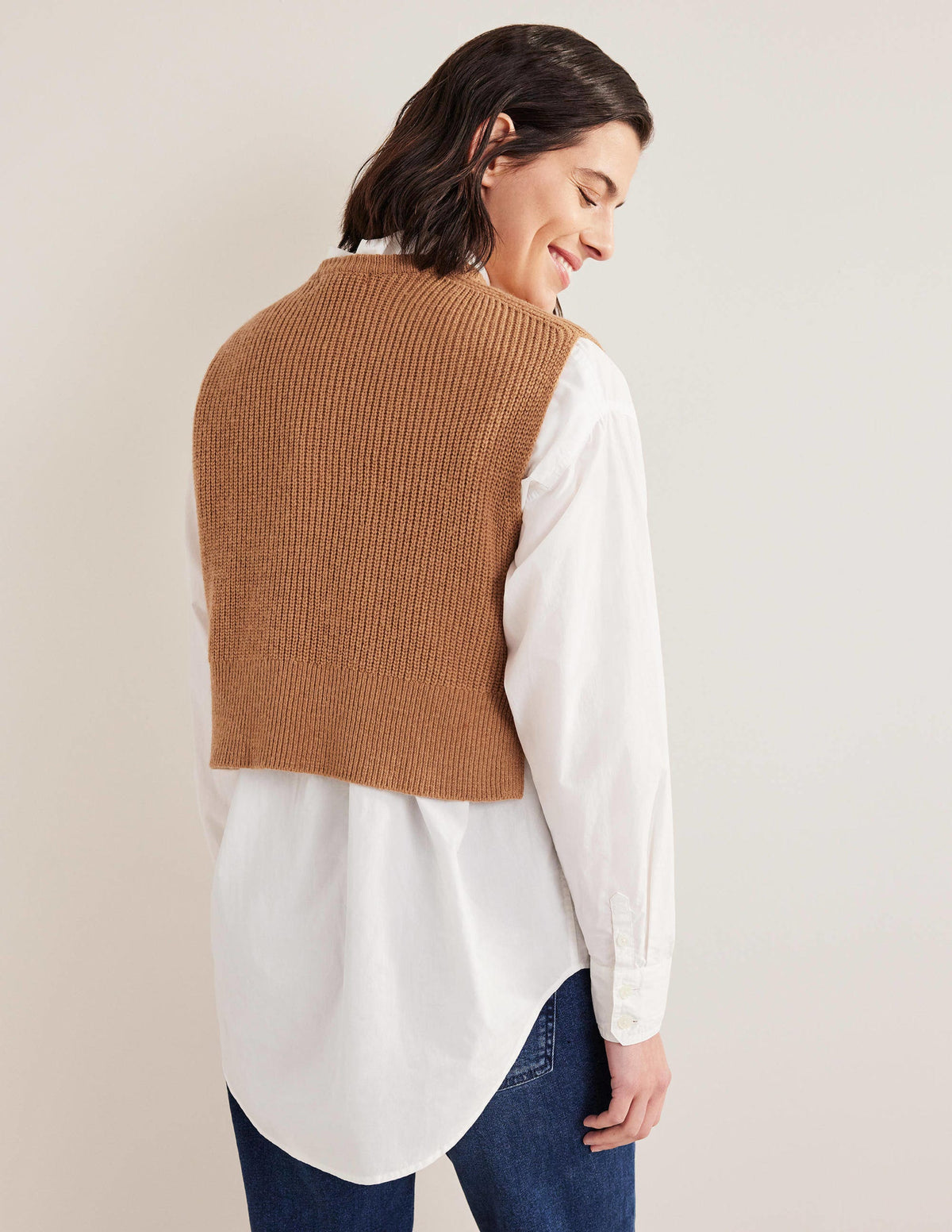 Cropped Ribbed Sweater Vest-Teddy Bear - Image 2