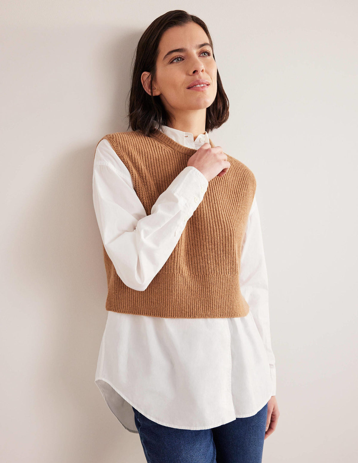 Cropped Ribbed Sweater Vest-Teddy Bear-4