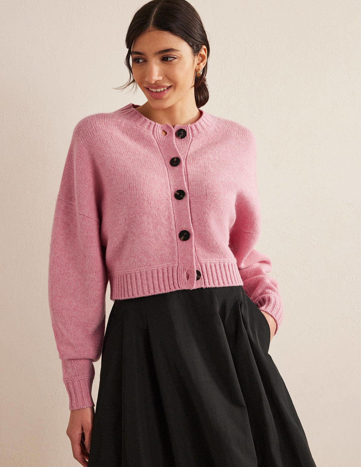 Brushed Wool Cropped Cardigan-Pink Lemonade-1
