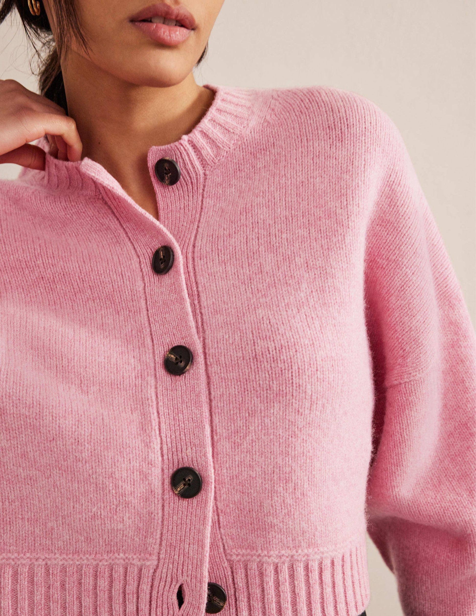 Brushed Wool Cropped Cardigan-Pink Lemonade-2