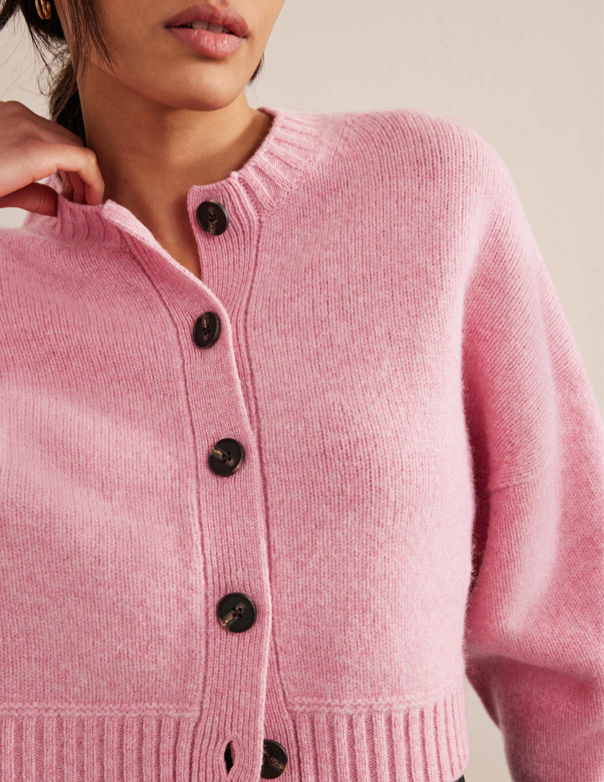 Brushed Wool Cropped Cardigan-Pink Lemonade - Image 2