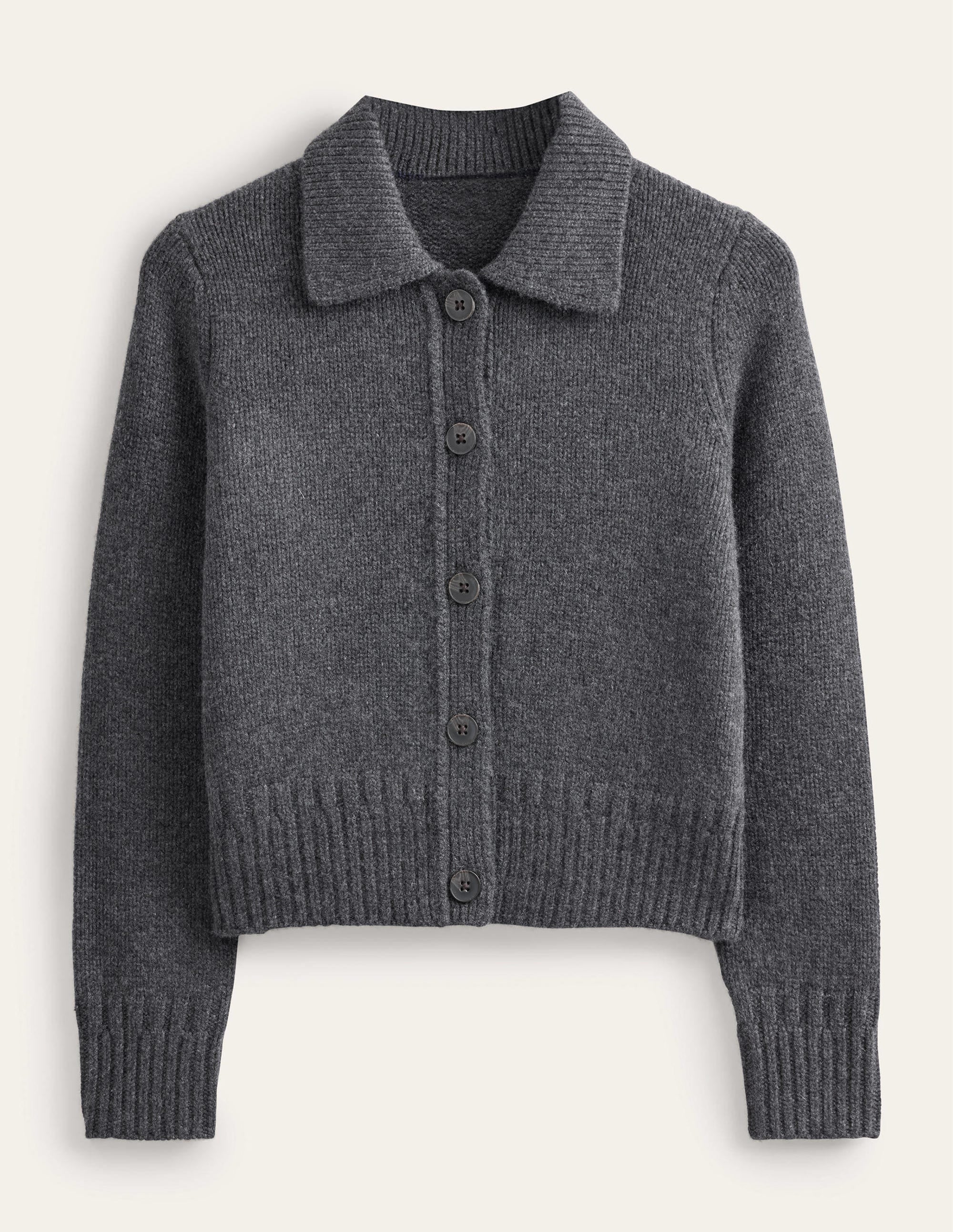 Collared Cashmere Cardigan-Charcoal Melange - Image 2