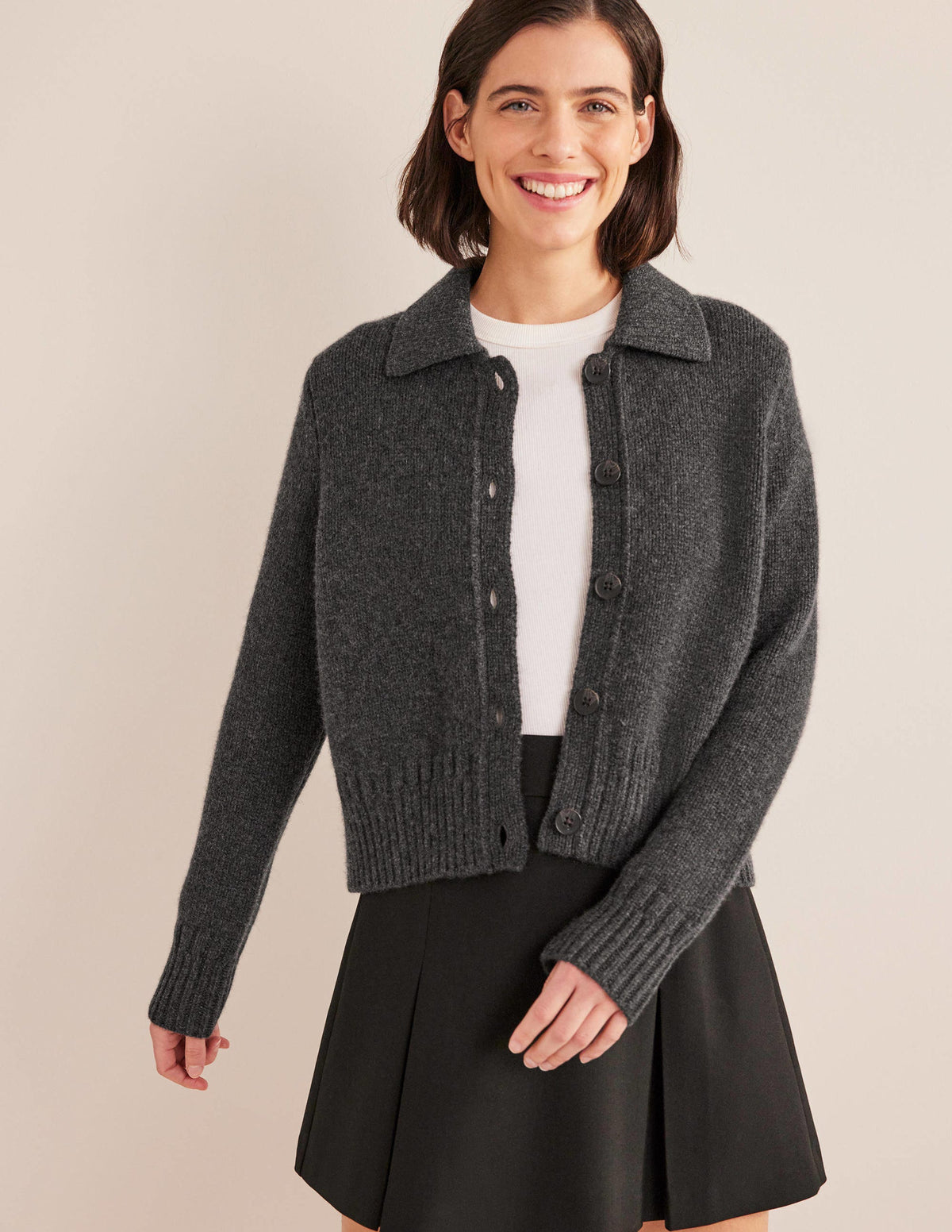 Collared Cashmere Cardigan-Charcoal Melange - Image 1