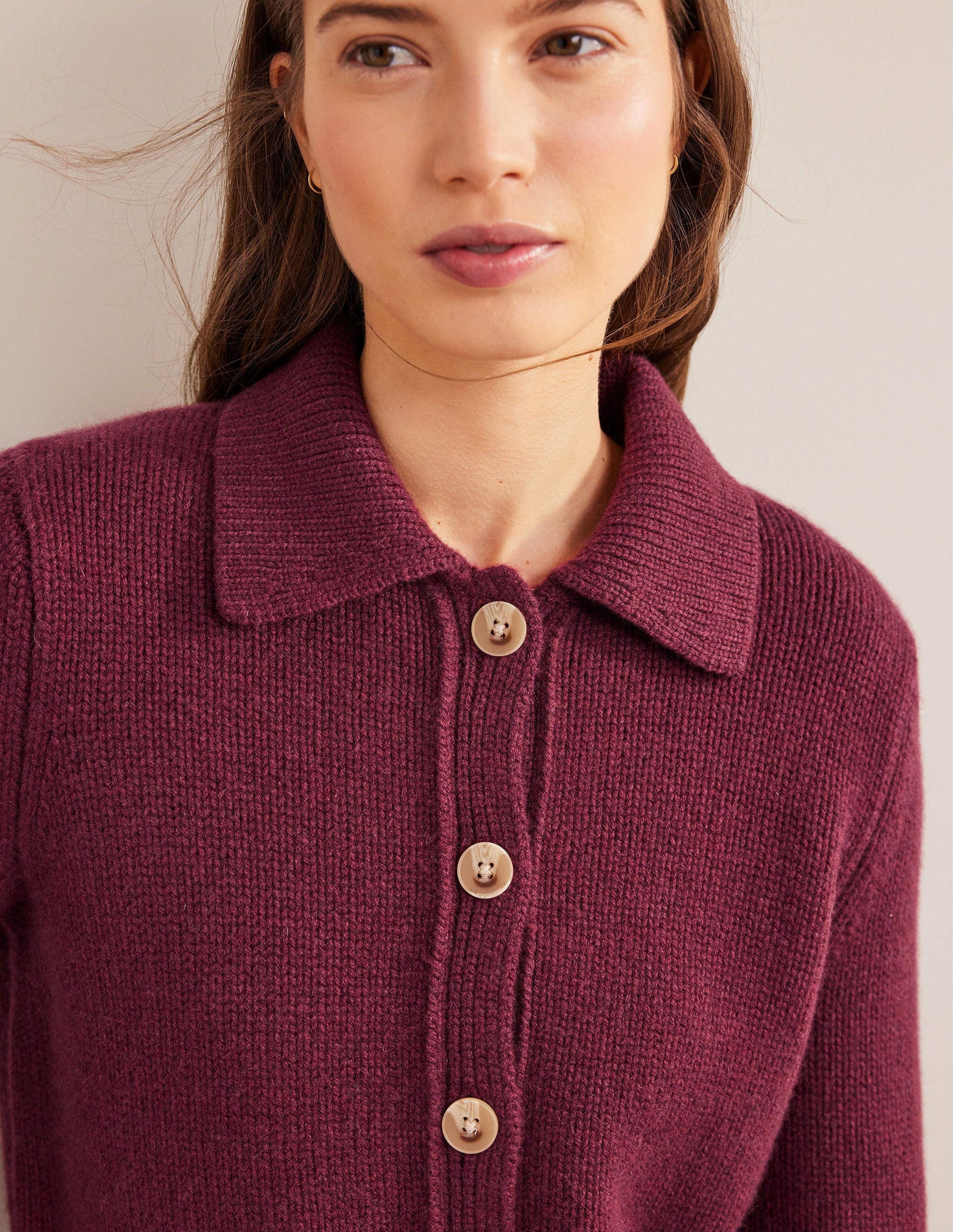 Collared Cashmere Cardigan-Mulled Wine Melange-2