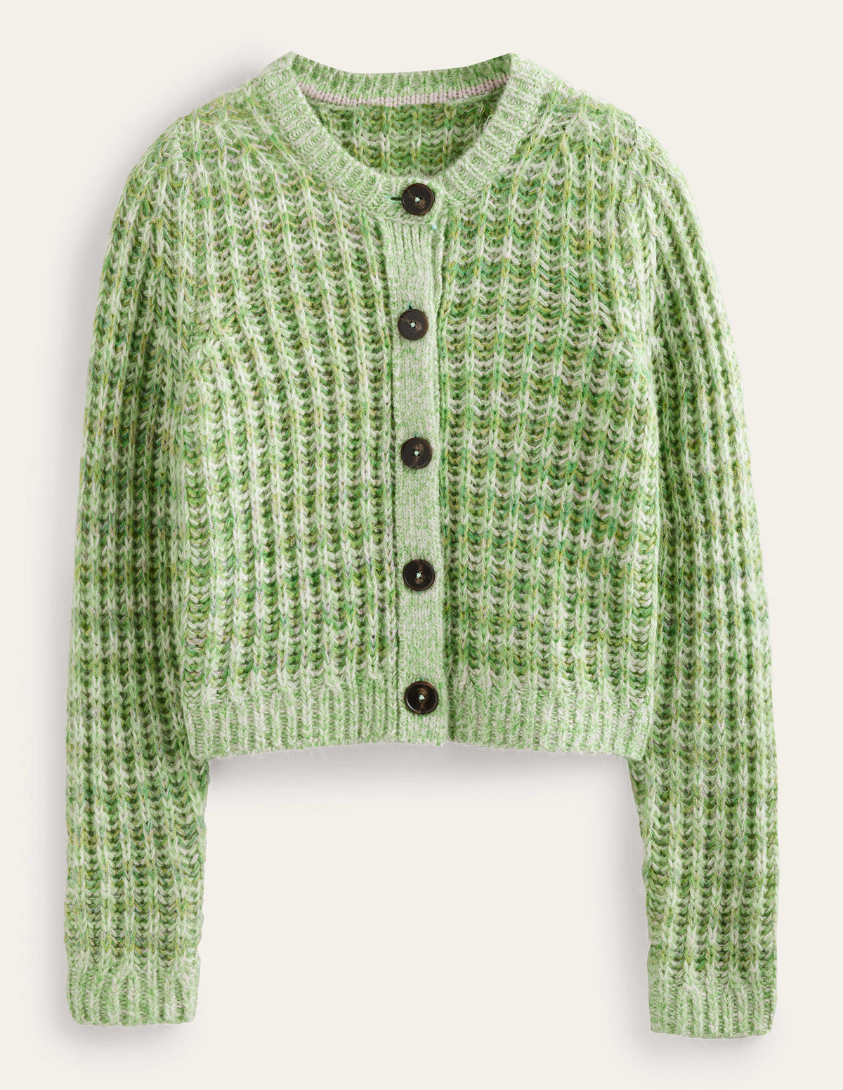 Wide Rib Fluffy Cardigan-Green Marl-7