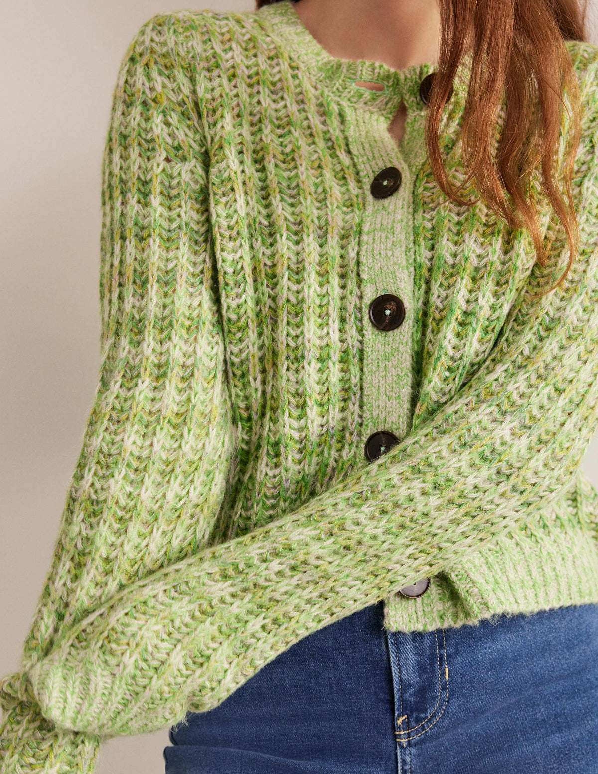 Wide Rib Fluffy Cardigan-Green Marl - Image 2