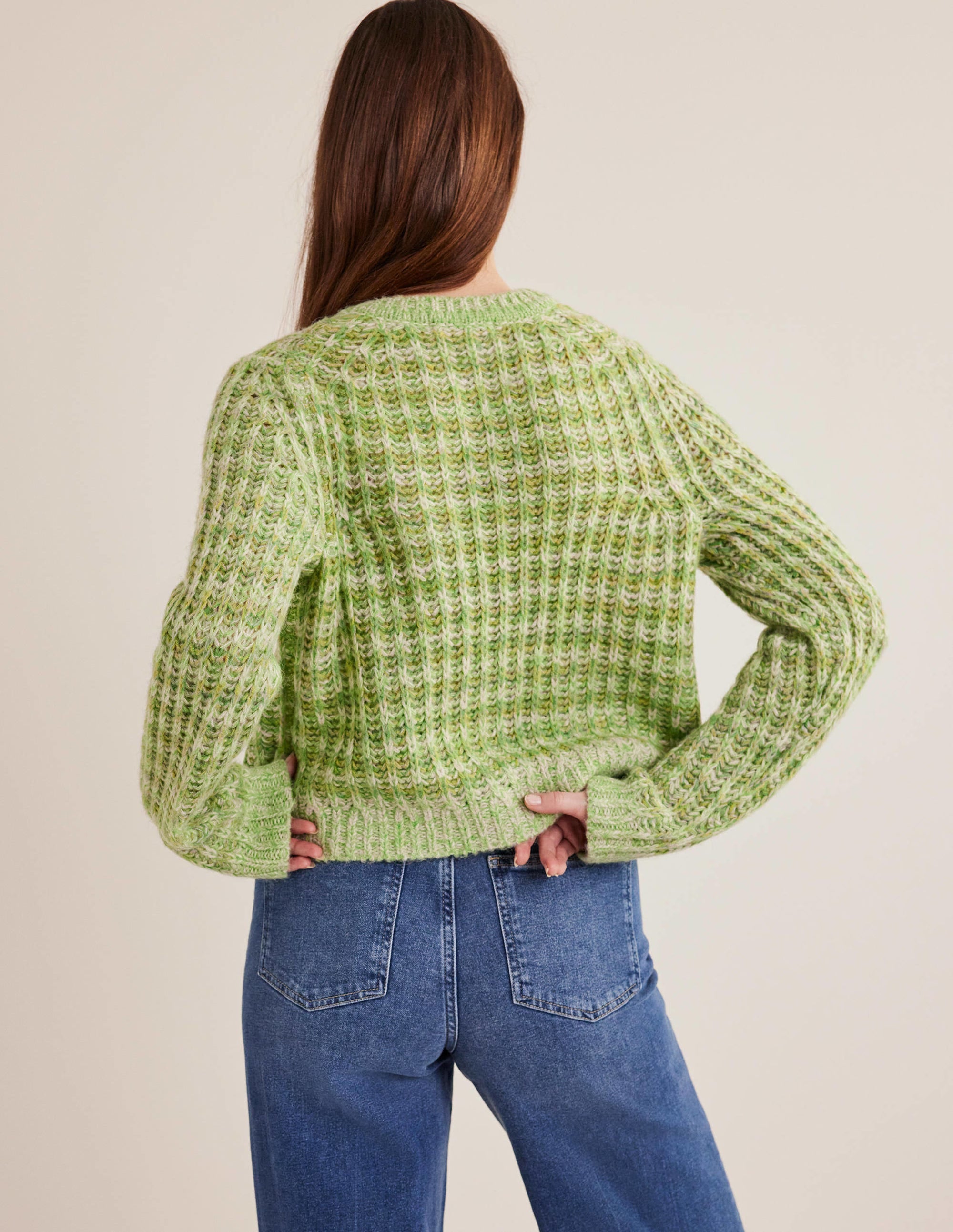 Wide Rib Fluffy Cardigan-Green Marl - Image 3